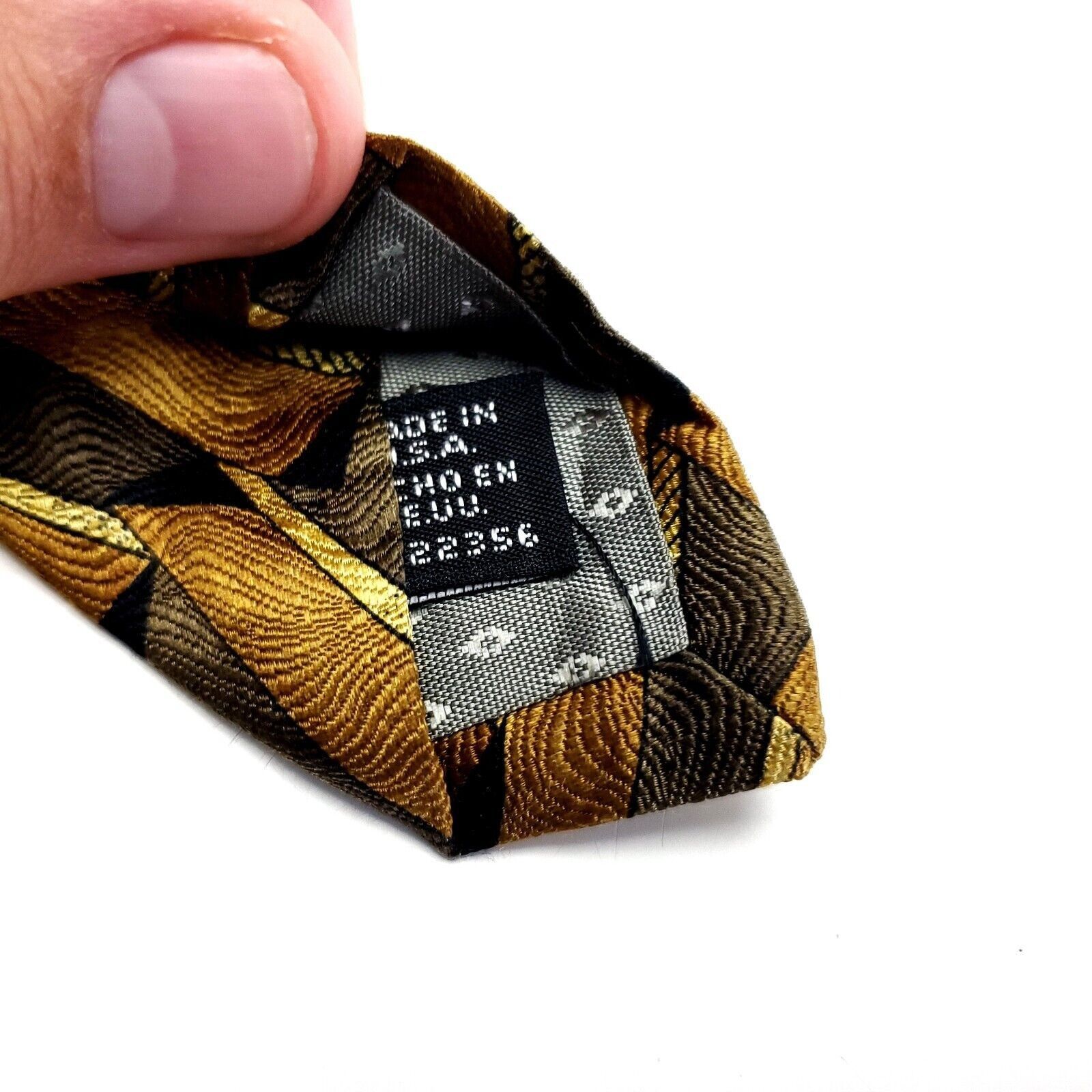 Albert Nipon Albert Nipon Silk Tie Yellow Print Geometric Beige Wide Size ONE SIZE - 4 Thumbnail