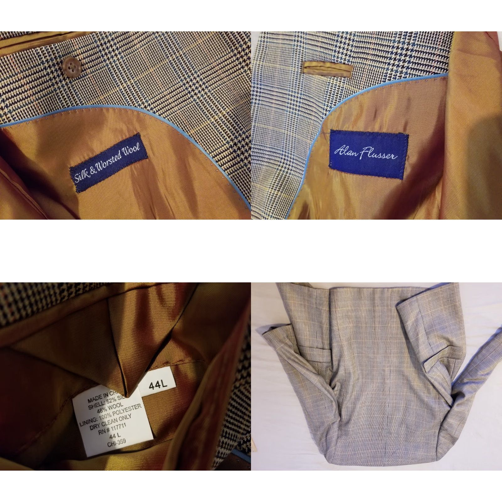 Vintage Alan Flusser Mens Blazer 44L Silk Wool Jacket Khaki Size 44R - 8 Thumbnail