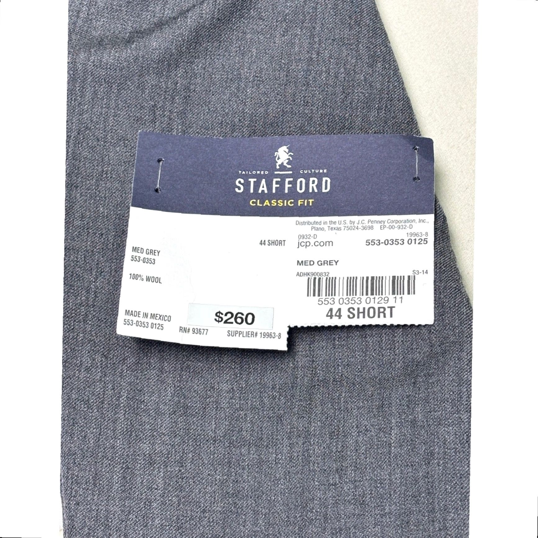 Stafford Stafford Wool Herringbone Suit Jacket Blazer 2 Piece 44 Short Notch Lapel Two-Button Classic Fit Mens Grey Regular Vintage No Size US 44 / EU 60 - 4 Thumbnail