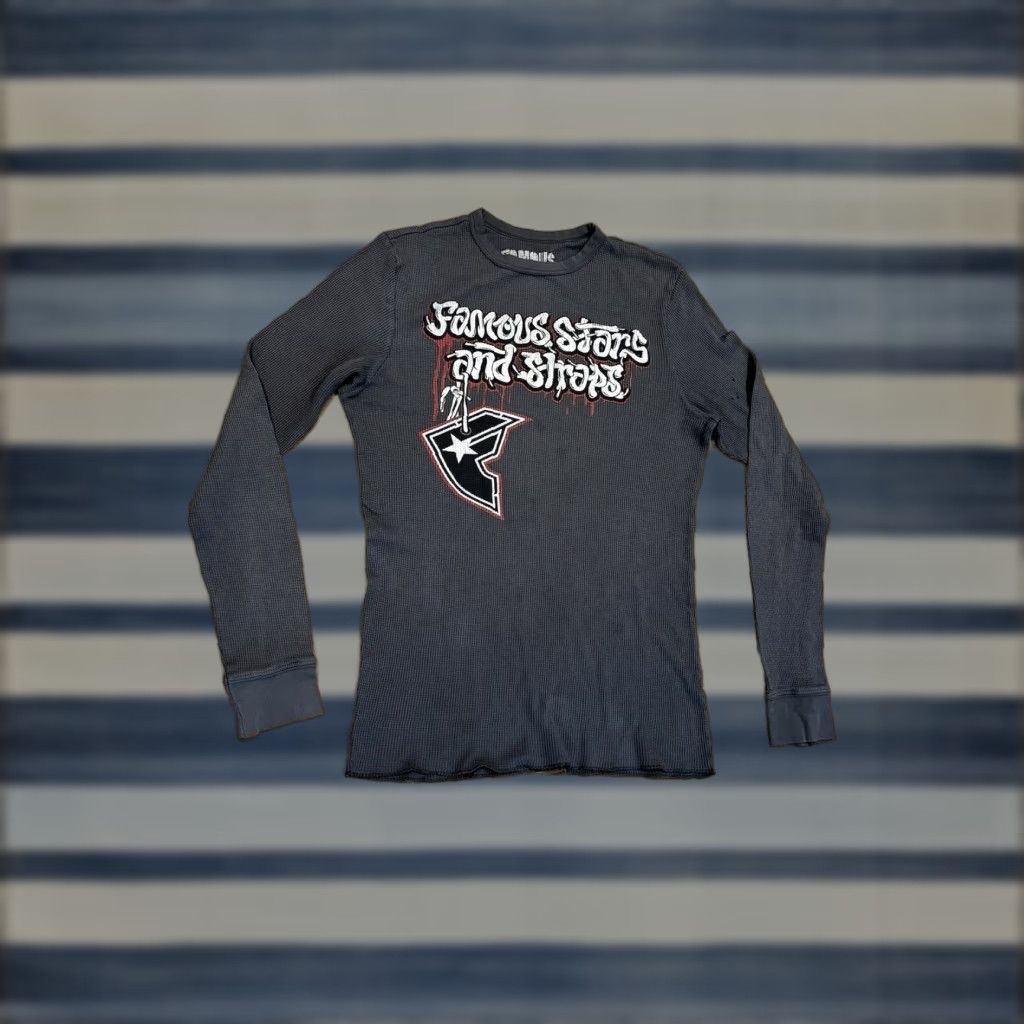 Famous Stars Y2K Waffle Knit Thermal Long Sleeve T-Shirt Affliction Grunge Gray L Men Stars
