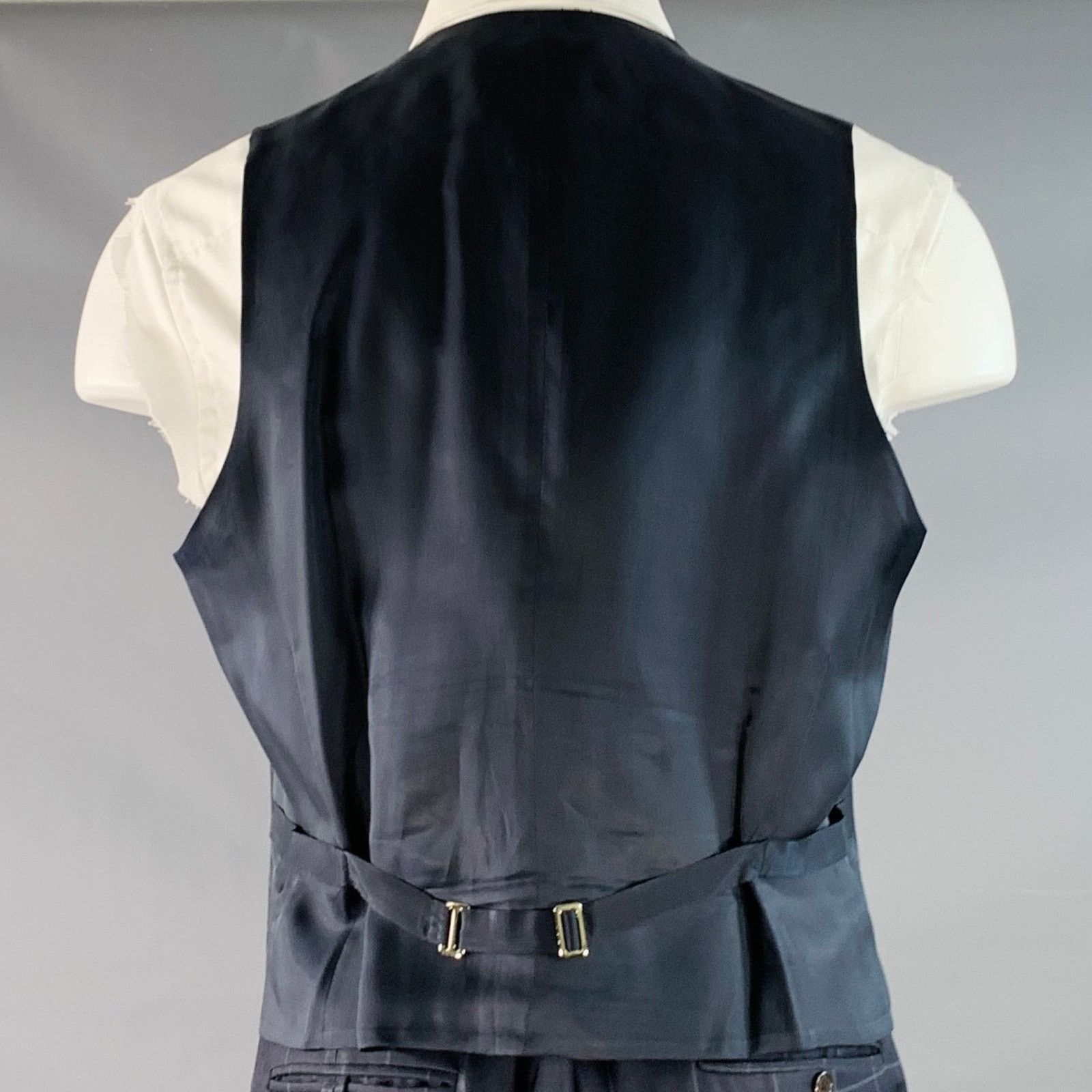 Polo Ralph Lauren Size 40 Regular Navy Grey Checkered Virgin Wool 3 Piece Suit Size 40R - 5 Thumbnail