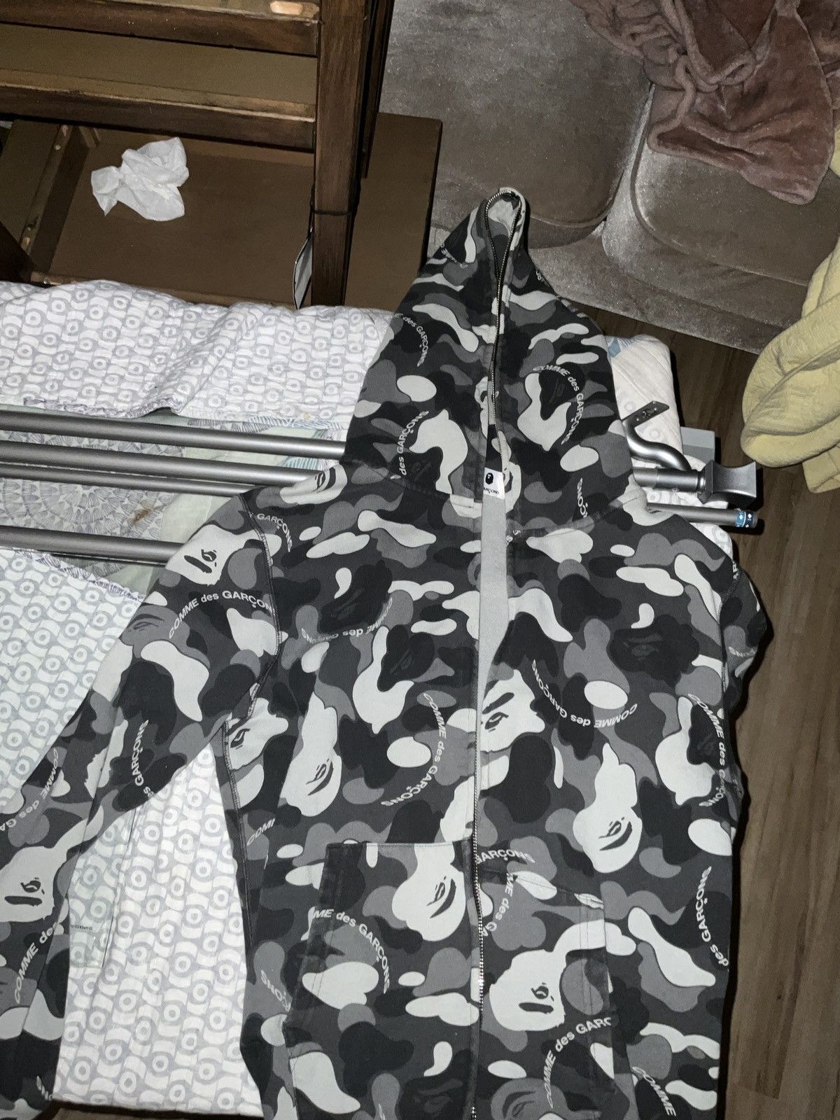 image of Bape x Comme Des Garcons Camo Full Zip Hoodie in Black, Men's (Size Large)