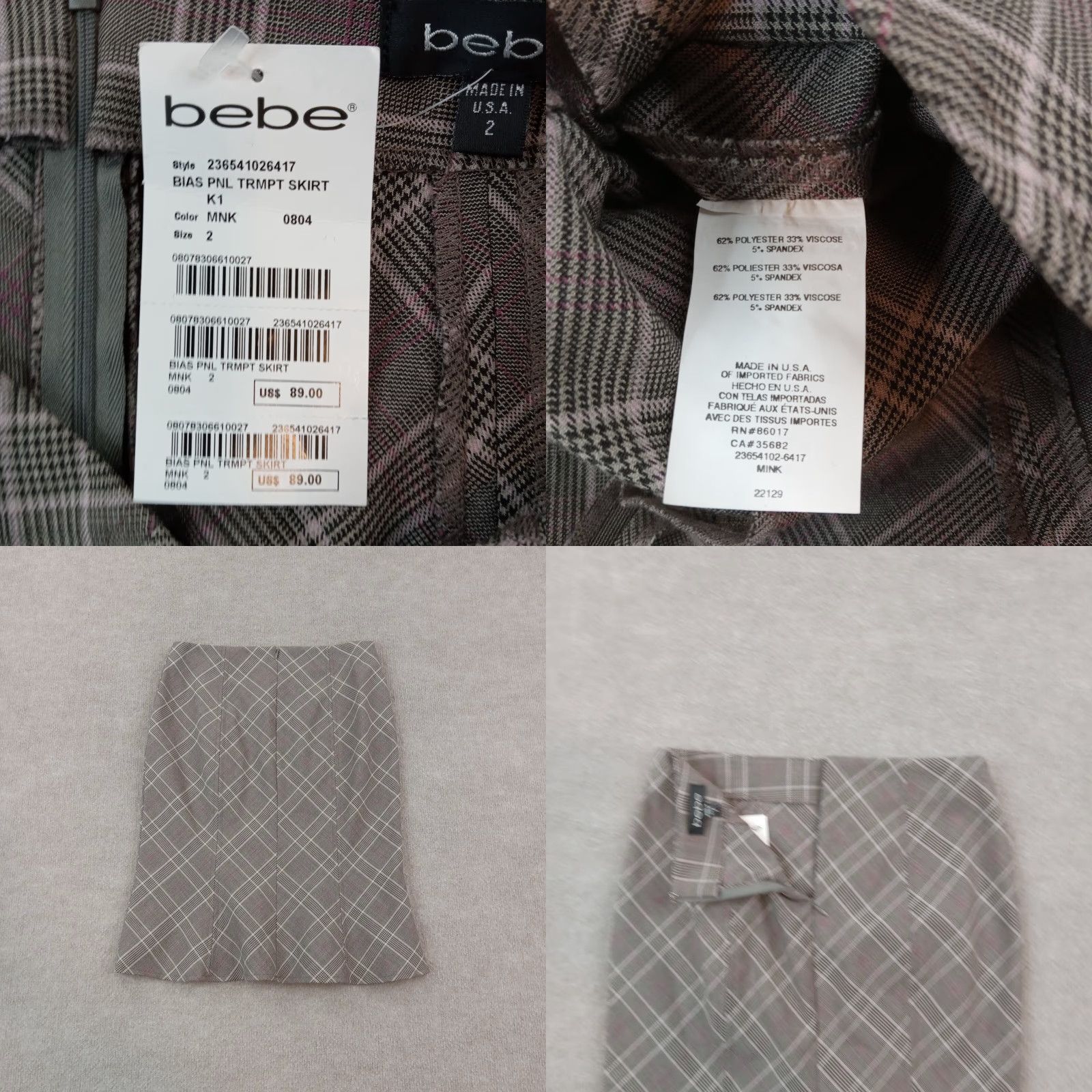 Bebe Bebe Skirt Womens Size 2 Brown Pink Plaid Knee Length Straight Pencil Skirt Classic Size 26" / US 2 / IT 38 - 8 Thumbnail