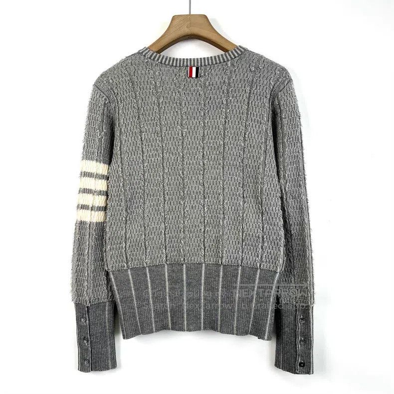 Thom Browne Thom Browne Gray Striped Fringe Wool Sweater Size US XS / EU 42 / 0 - 2 Thumbnail