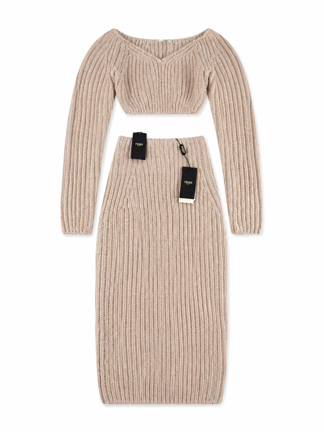 Fendi Fendi Knit Two-Piece Set Beige top Shirt cashmere silk Size S / US 4 / IT 40 - 1 Thumbnail