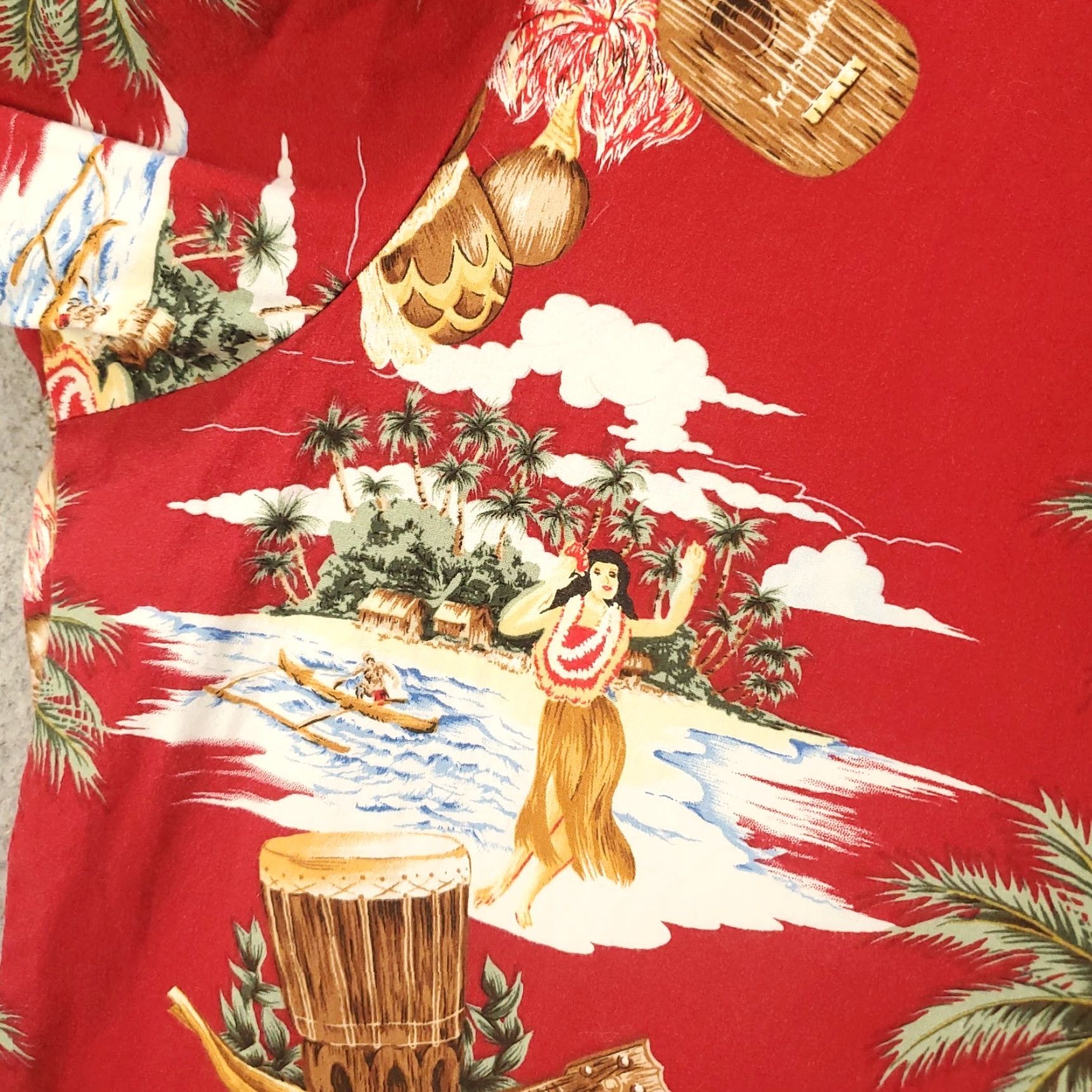 Hilo Hattie VINTAGE Hilo Hattie Shirt Men Large Red Palm Trees Pineapples Hula Girl Cotton Short Sleeve Button-Up Collared 80s 90s Tropical Beach Mens Size US L / EU 52-54 / 3 - 4 Thumbnail