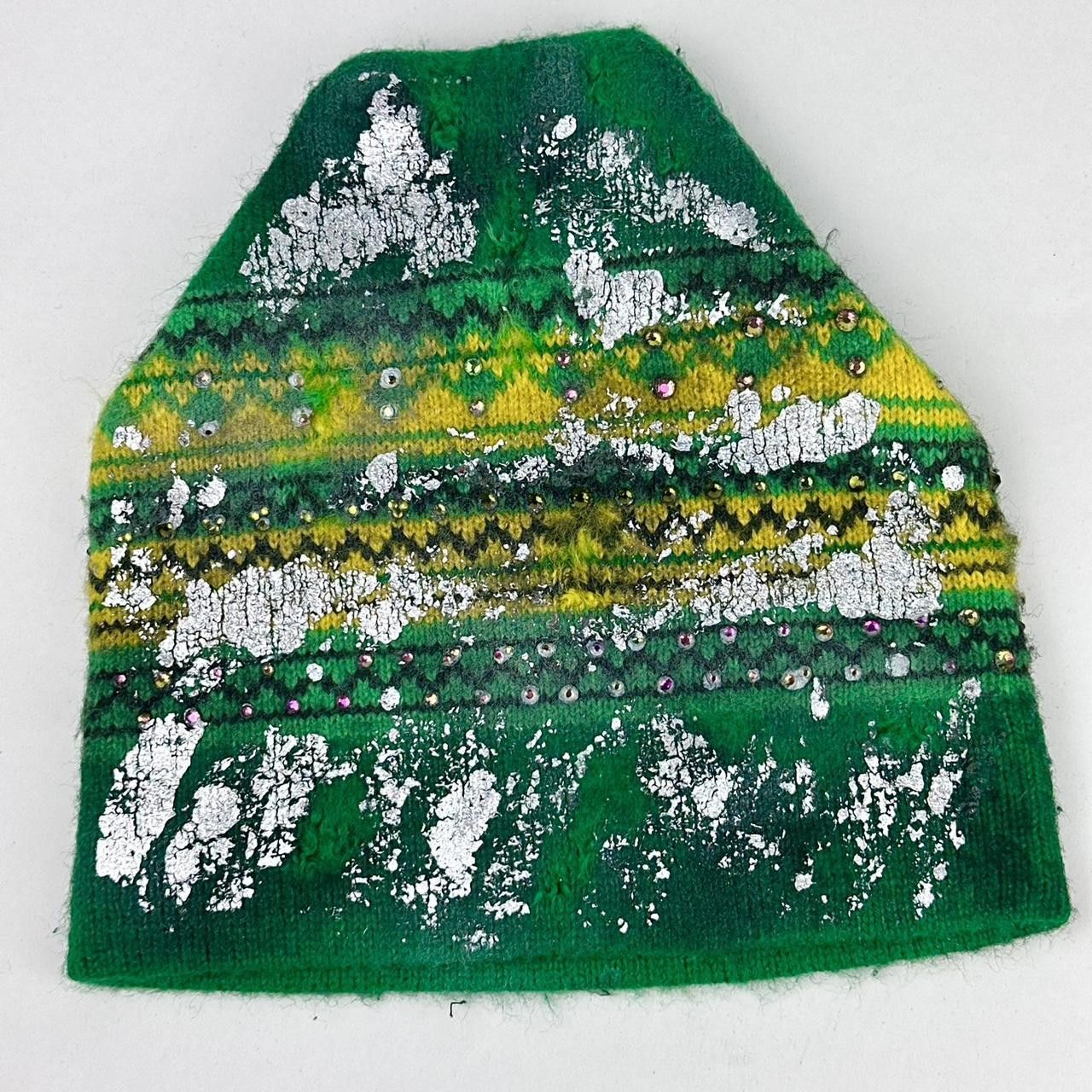 ASTROBOI* 'LIME DECAY' GREEN FAIR ISLE RIPPED KNIT BEANIE