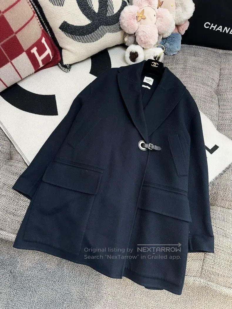 Hermes Hermes Navy Blue Silver Buckle Cashmere Coat Size XS / US 0-2 / IT 36-38 - 8 Thumbnail