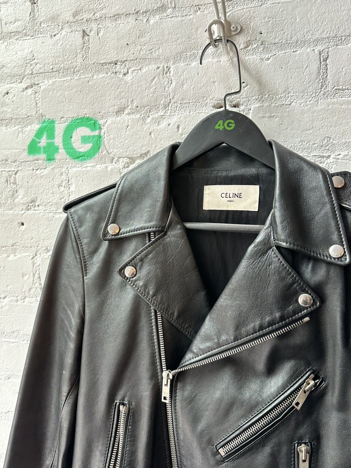 Celine HEDI CELINE LEATHER BIKER JACKET SZ 48 Size US M / EU 48-50 / 2 - 2 Thumbnail
