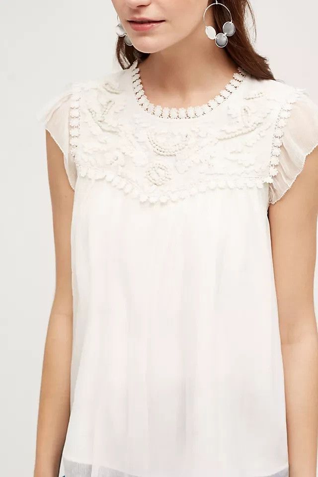 Anthropologie Anthropologie Moulinette Soeurs White Lyra Blouse Size 4 Size S / US 4 / IT 40 - 1 Thumbnail