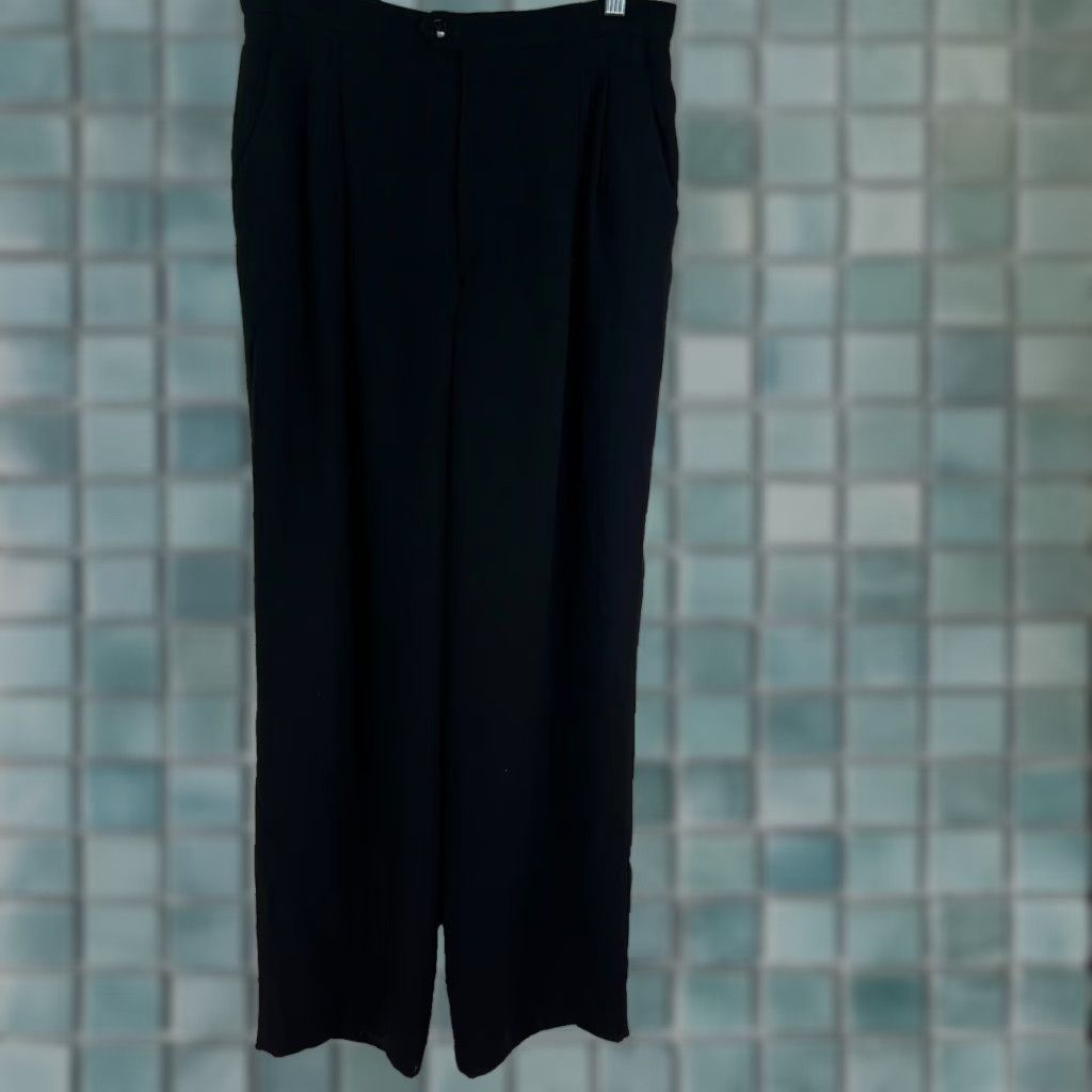 Vintage Womens Pleated Lined Dress Pants Black Size 14 30X31 Poly/Rayon Blend Size 36" / US 14 / IT 50 - 1 Thumbnail