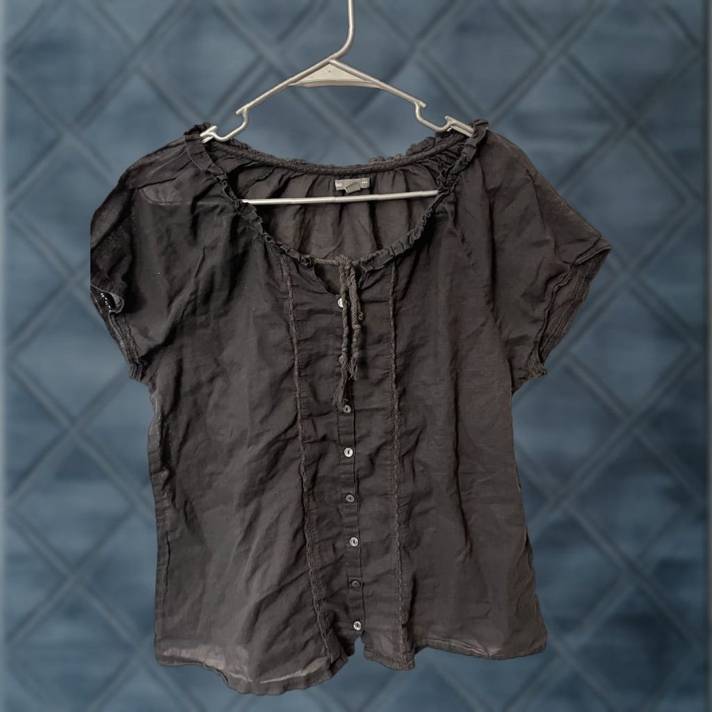 Gap Gap Button Down Blouse Shirt XL Black Womens Blouse Chambray Ruffle Pocket Casual Size XL / US 12-14 / IT 48-50 - 1 Thumbnail