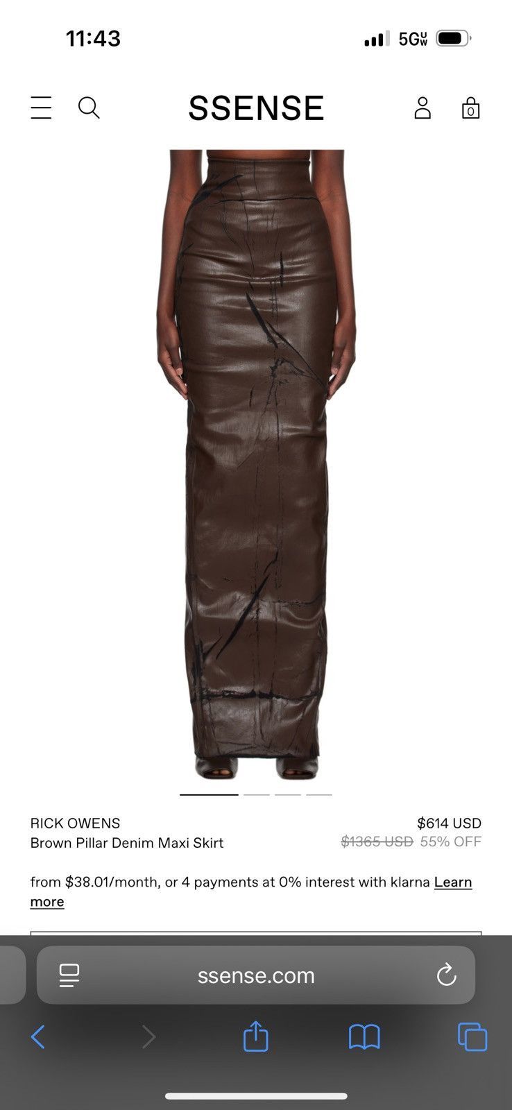 Rick Owens Brown waxed coated maxi skirt with distressed look Size 27" / US 4 / IT 40 - 7 Thumbnail