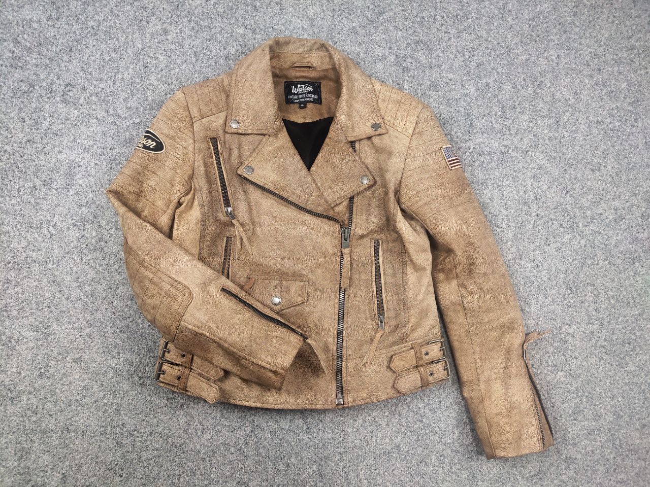 Vintage Vintage Warson Police Perfecto Lamb leather Zip Tan jacket Size L / US 10 / IT 46 - 3 Thumbnail