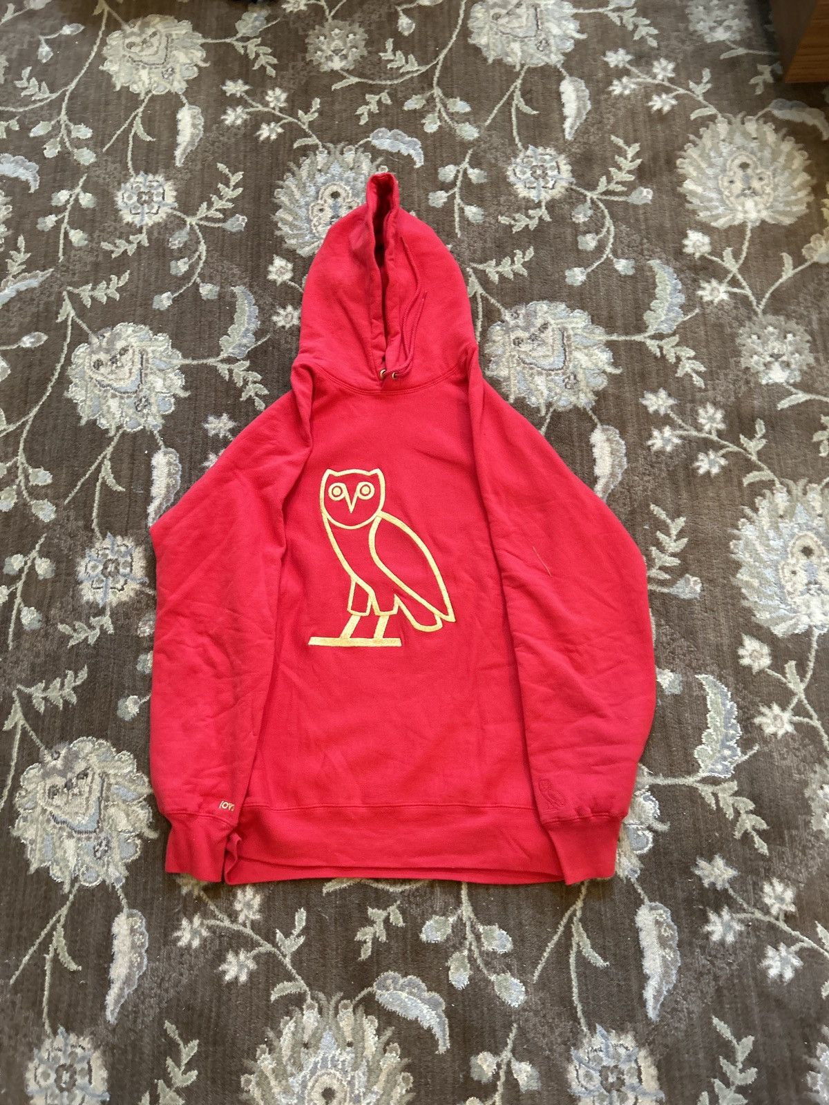 Image of Octobers Very Own Red Ovo Hoodie With Gold Owl, Men's (Size XL)