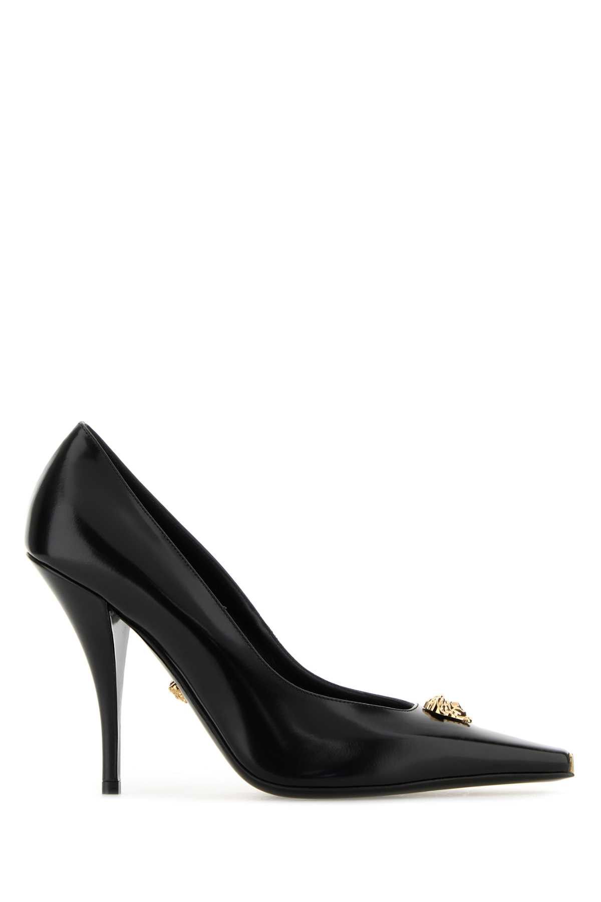 Versace Black Leather Pumps Size US 7 / IT 37 - 1 Thumbnail