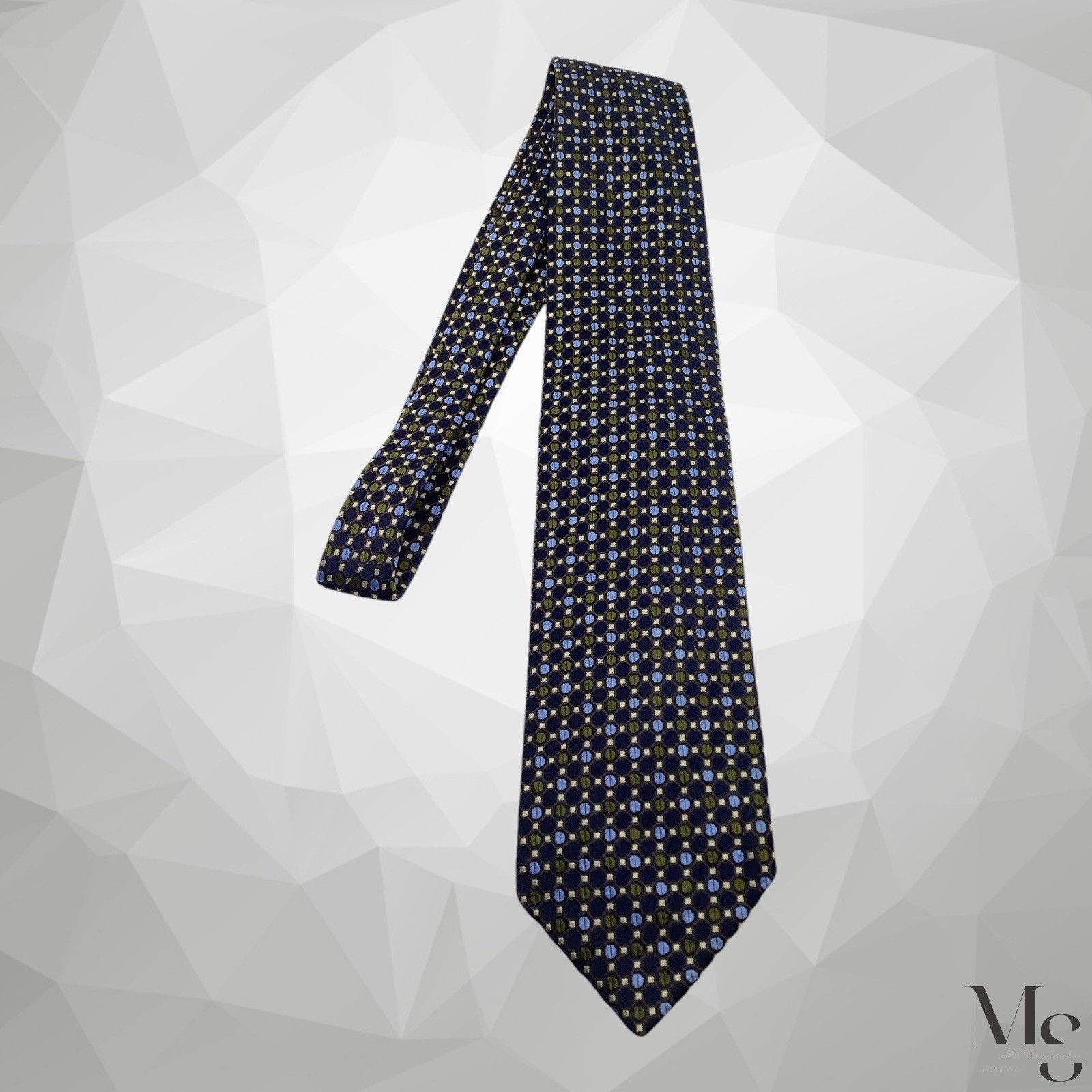 Brioni BRIONI Navy & Green Geometric Silk Tie Hand Made In Italy 61 Size ONE SIZE - 7 Thumbnail