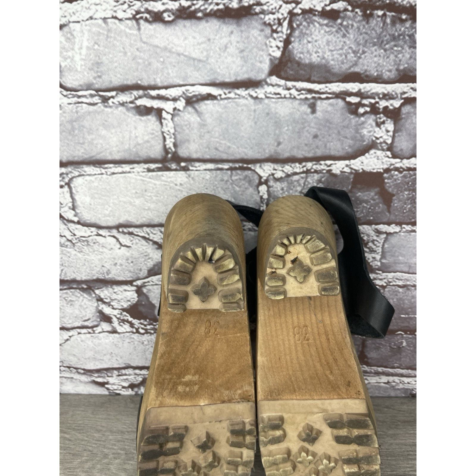 Swedish Hasbeens Swedish Hasbeens Black Leather Wooden Heel Peep Toe Ankle St Size US 7.5 / IT 37.5 - 21 Thumbnail
