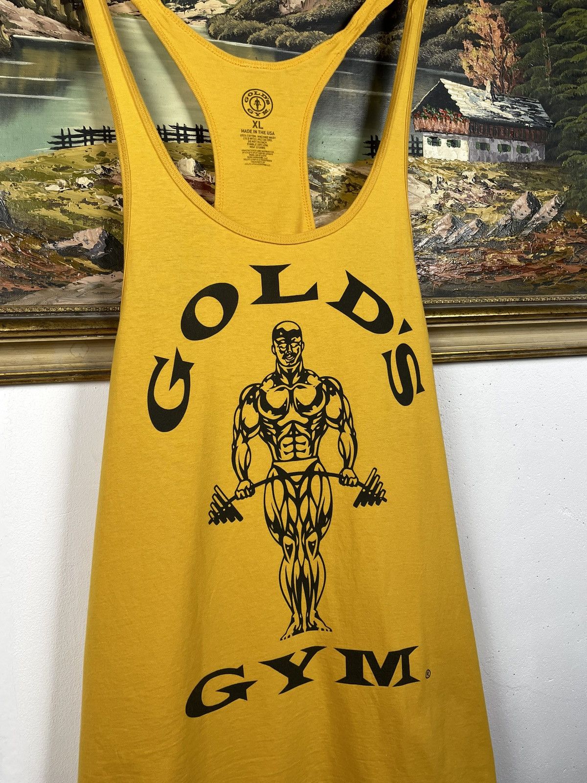 Vintage Gold’s Gym Yellow Tee T-shirt Sportswear Big Logo Strongman Size US XL / EU 56 / 4 - 5 Thumbnail