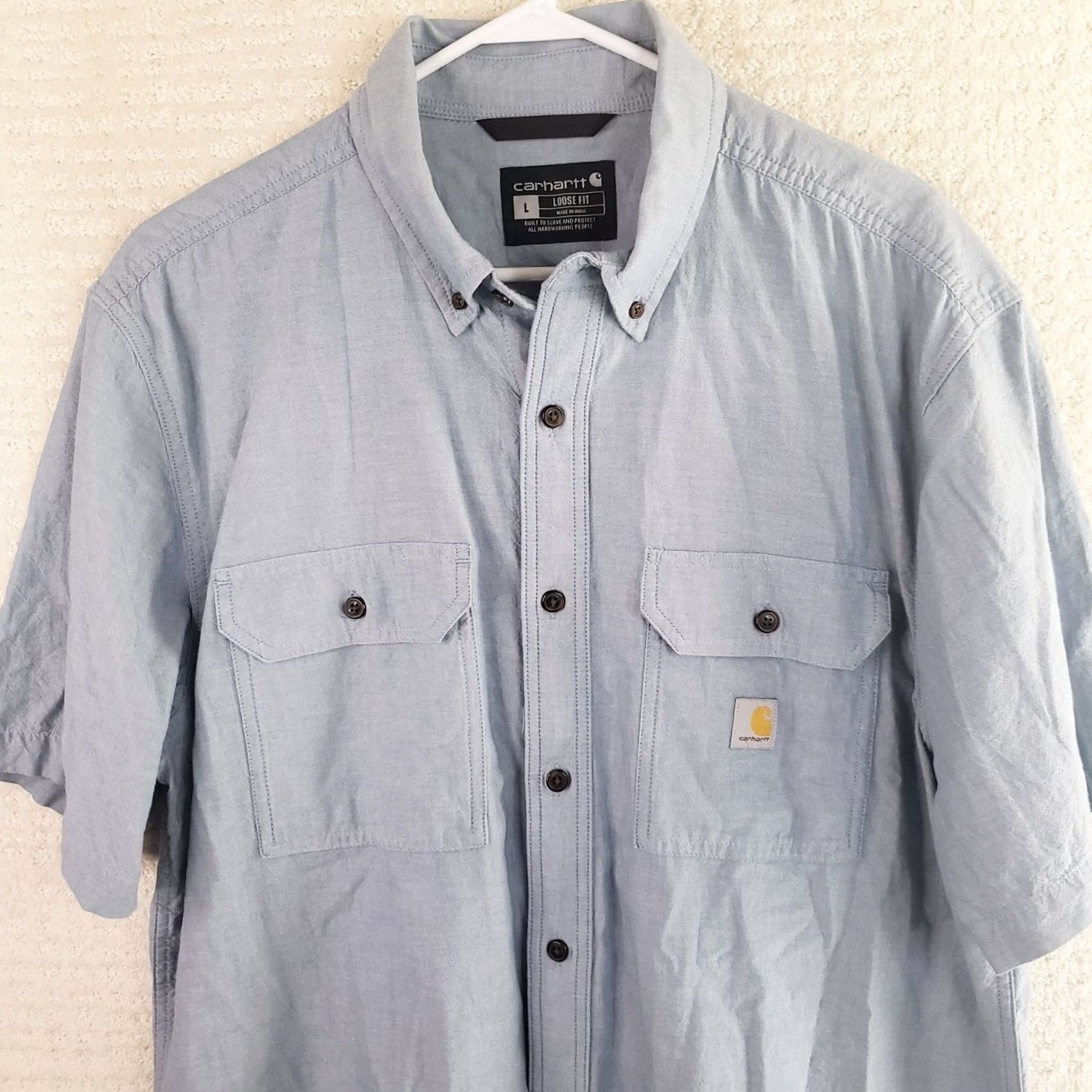 Carhartt VINTAGE Carhartt Denim Button Down Short Sleeve Relaxed Fit Mens L Loose Fit Work Shirt Size US L / EU 52-54 / 3 - 2 Thumbnail