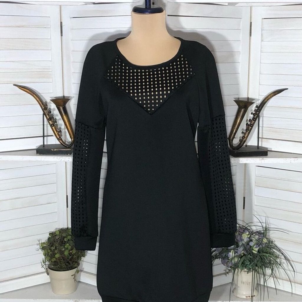 Fabletics Fabletics Sweatshirt Mini Dress black mesh Knee Length S Size S / US 4 / IT 40 - 5 Thumbnail