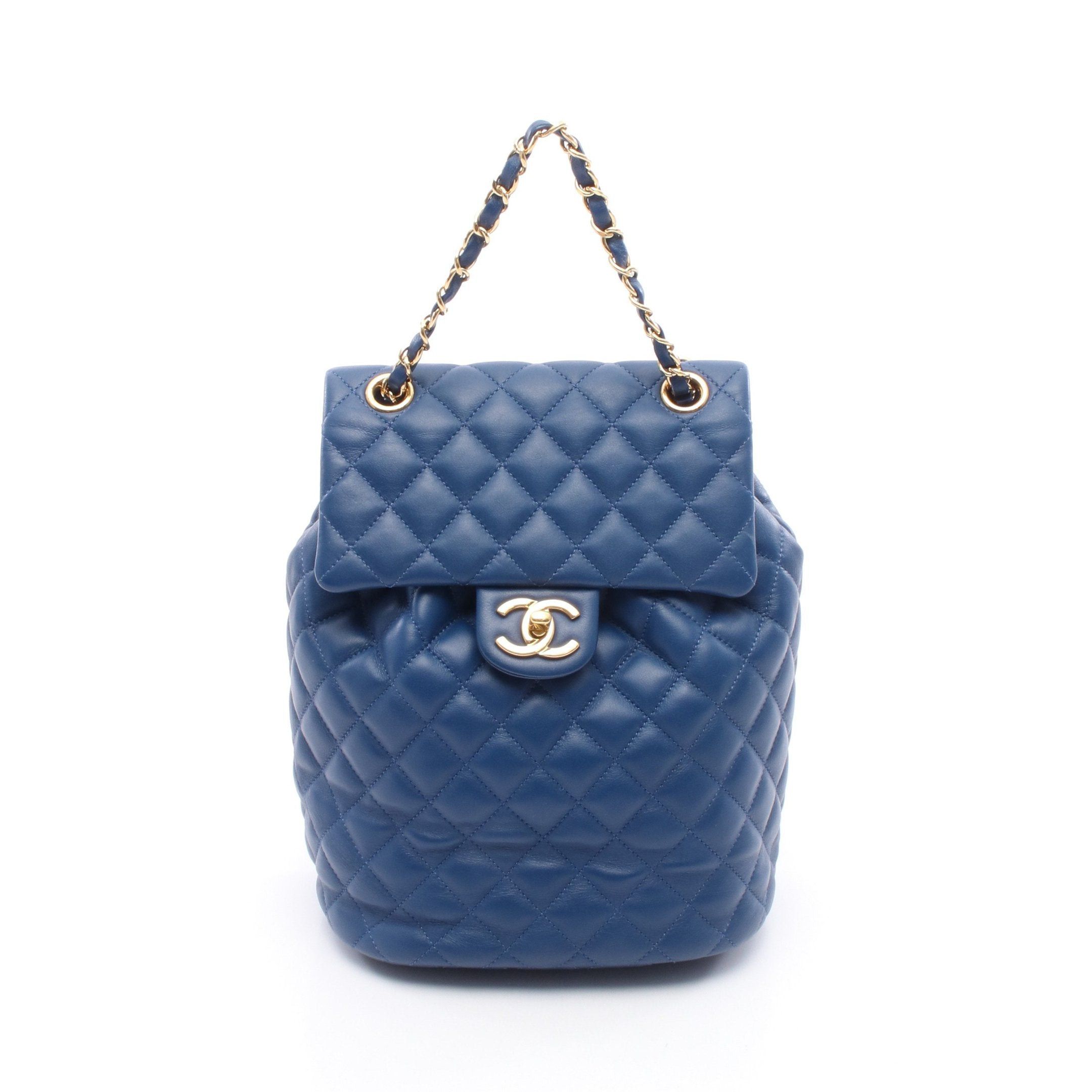 Chanel Matelasse Backpack Rucksack Lambskin Blue Gold Hardware