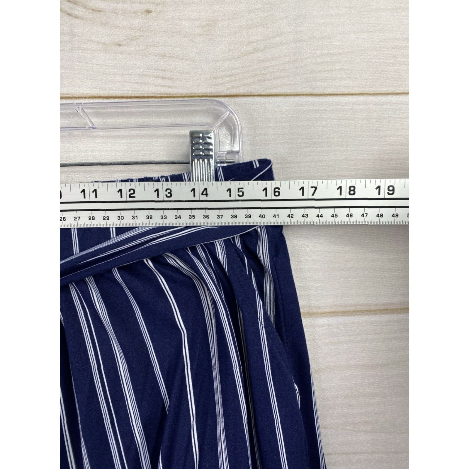 Vintage Shosho Womens Pants 1X Blue Striped Wide-Leg Pull On Gaucho Crop Belted Stretch Pants Reg Large Size 40" / US 18 - 3 Thumbnail