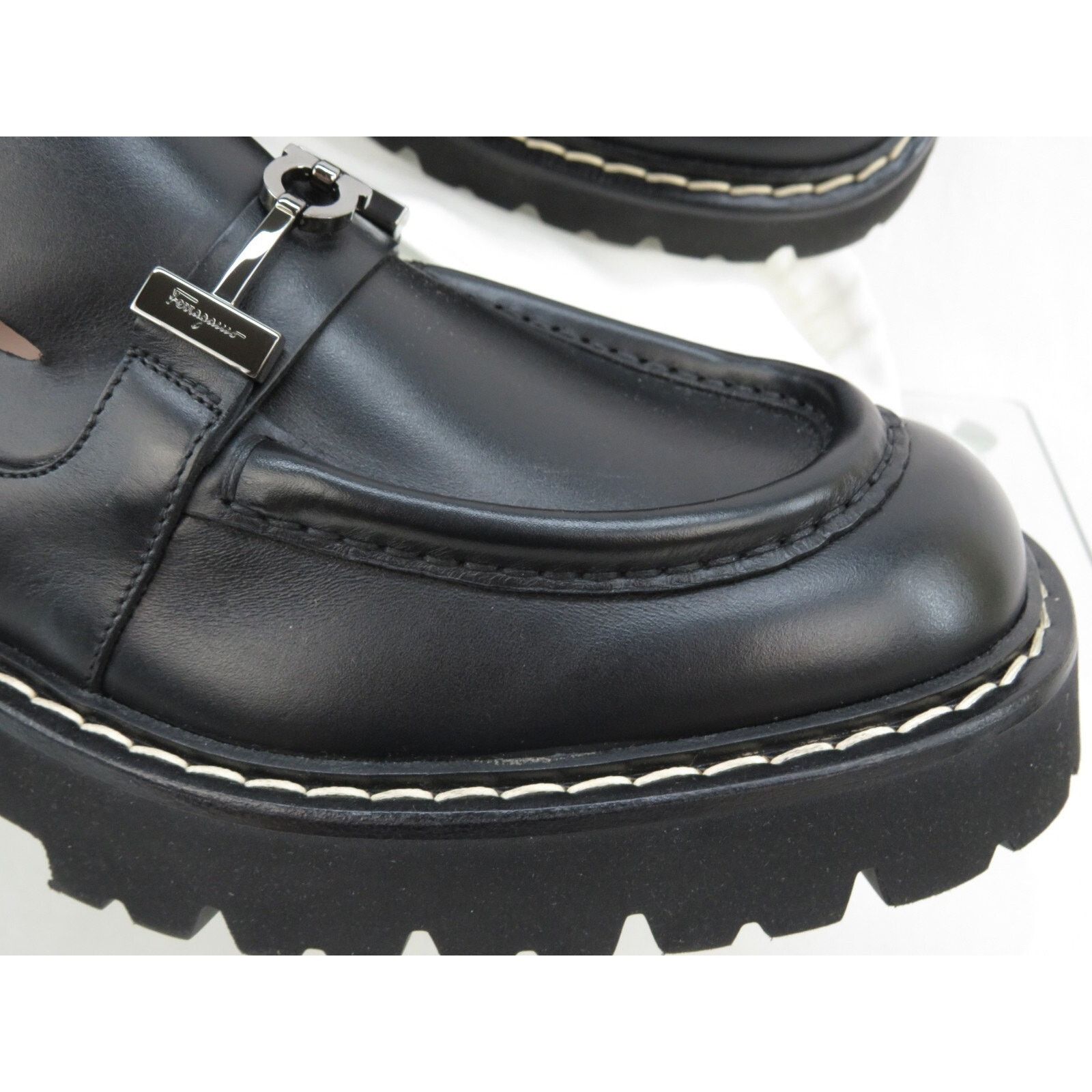 Salvatore Ferragamo FERRAGAMO IGNAZIO BLACK LEATHER GANCINI LUG LOAFERS 11.5 M Size US 11.5 / EU 44-45 - 11 Thumbnail