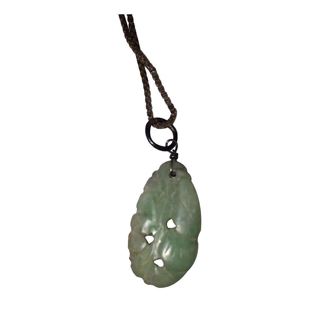 Sterling Silver Chinese Carved Oblong Jadeite Pendant & Sterling Necklace Size ONE SIZE - 3 Thumbnail