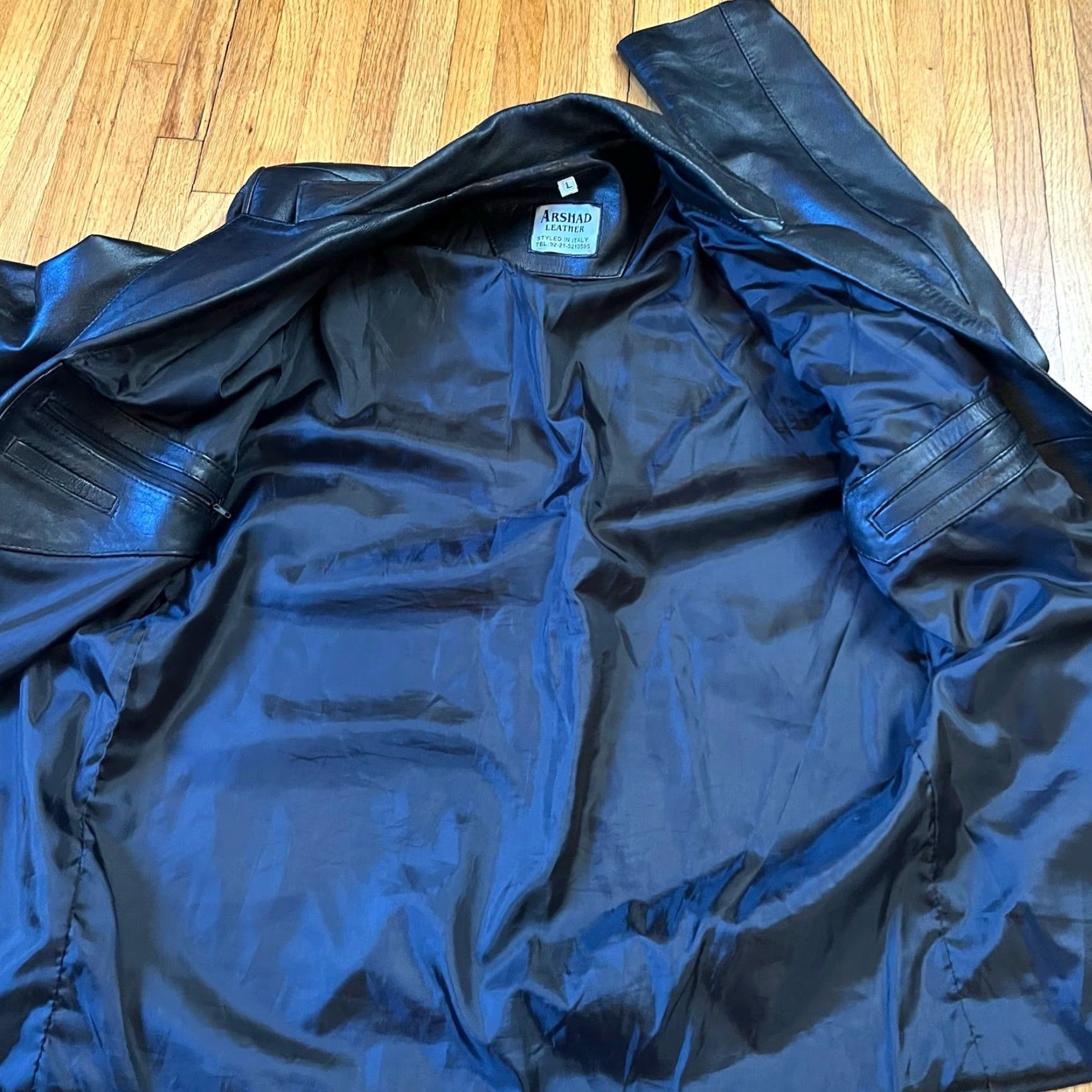 Vintage Arshad Leather Coat Womens Large Long Italy Jacket Button Black Leather Jacket L Womens Black Arshad Motorcycle Coat Size L / US 10 / IT 46 - 4 Thumbnail