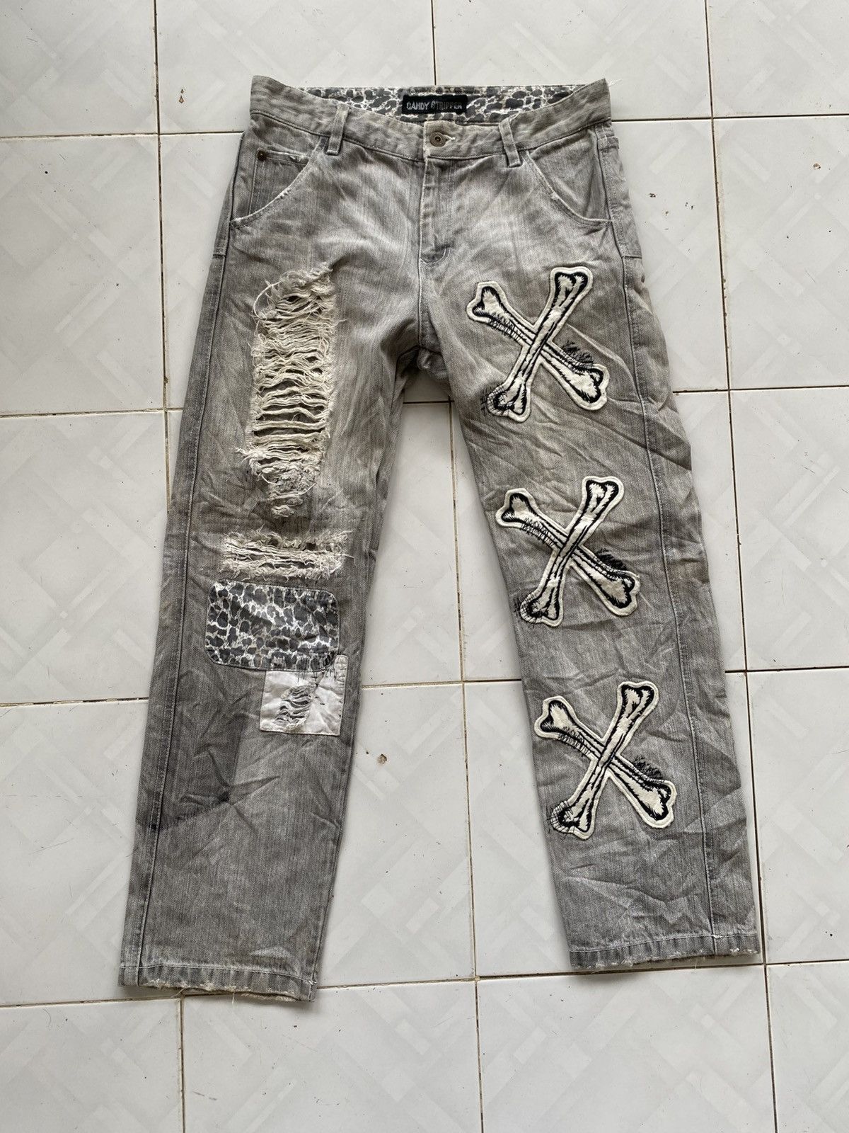 Japanese Brand Candy Stripper Patchwork Distressed Dope Jeans Size US 30 / EU 46 - 1 Thumbnail