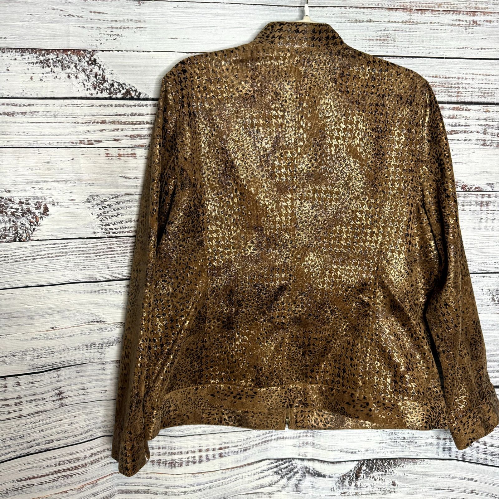 Chicos Chico’s Brown Gold Metallic Animal Print Jacket Stretch US-L Size L / US 10 / IT 46 - 3 Thumbnail