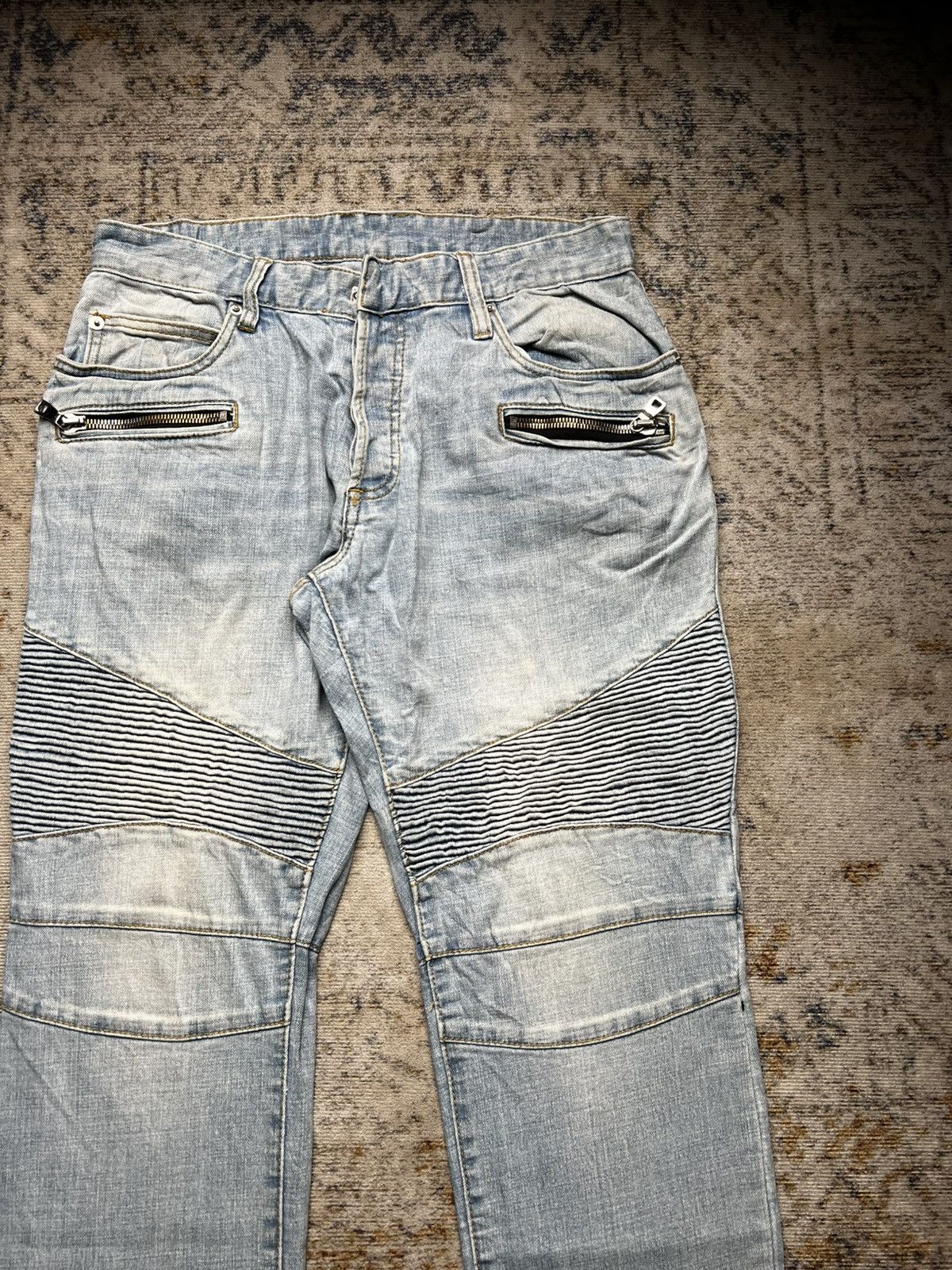 Balmain Balmain Washed Blue Biker Jeans Size US 30 / EU 46 - 3 Thumbnail
