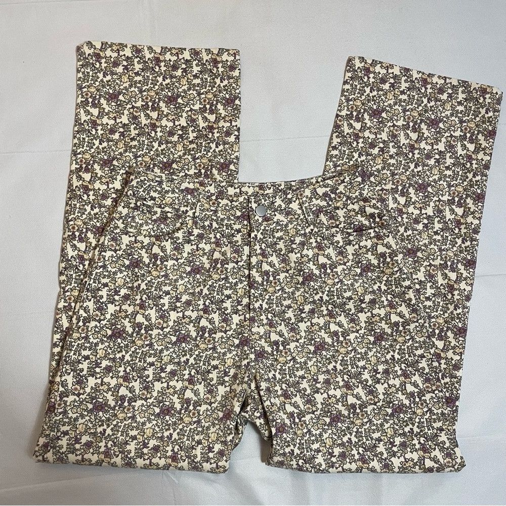 Other New Polagram Corduroy Floral High-Rise Wide Leg Jeans Pants Size 32" / US 10 / IT 46 - 3 Thumbnail
