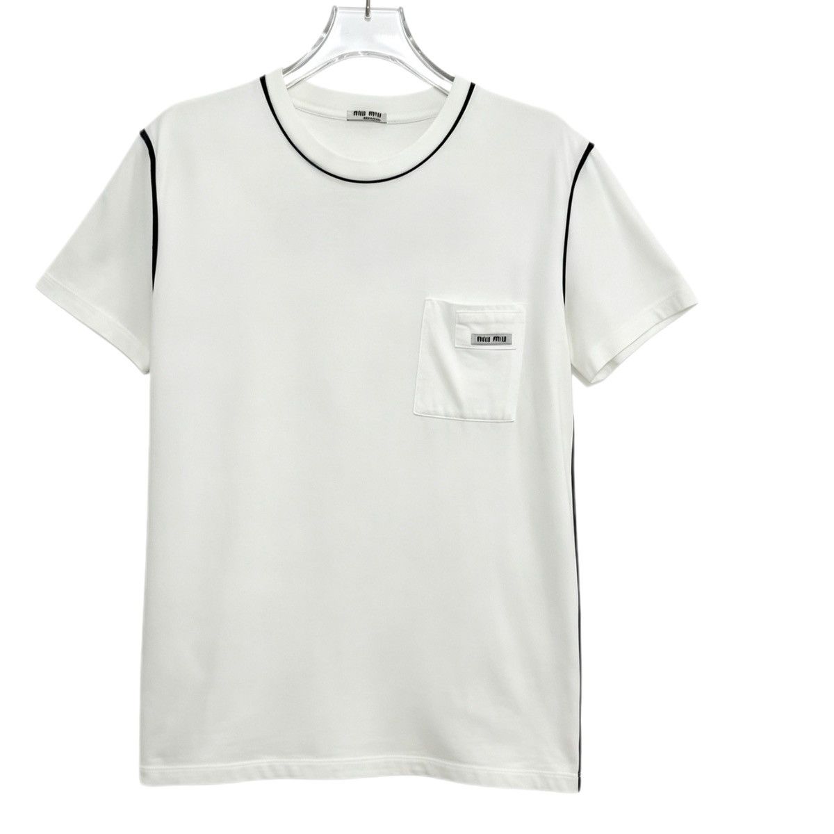 Miu Miu MiuMiu White Logo Printed Cotton Short Sleeve T-shirt K26WX Size M / US 6-8 / IT 42-44 - 1 Thumbnail