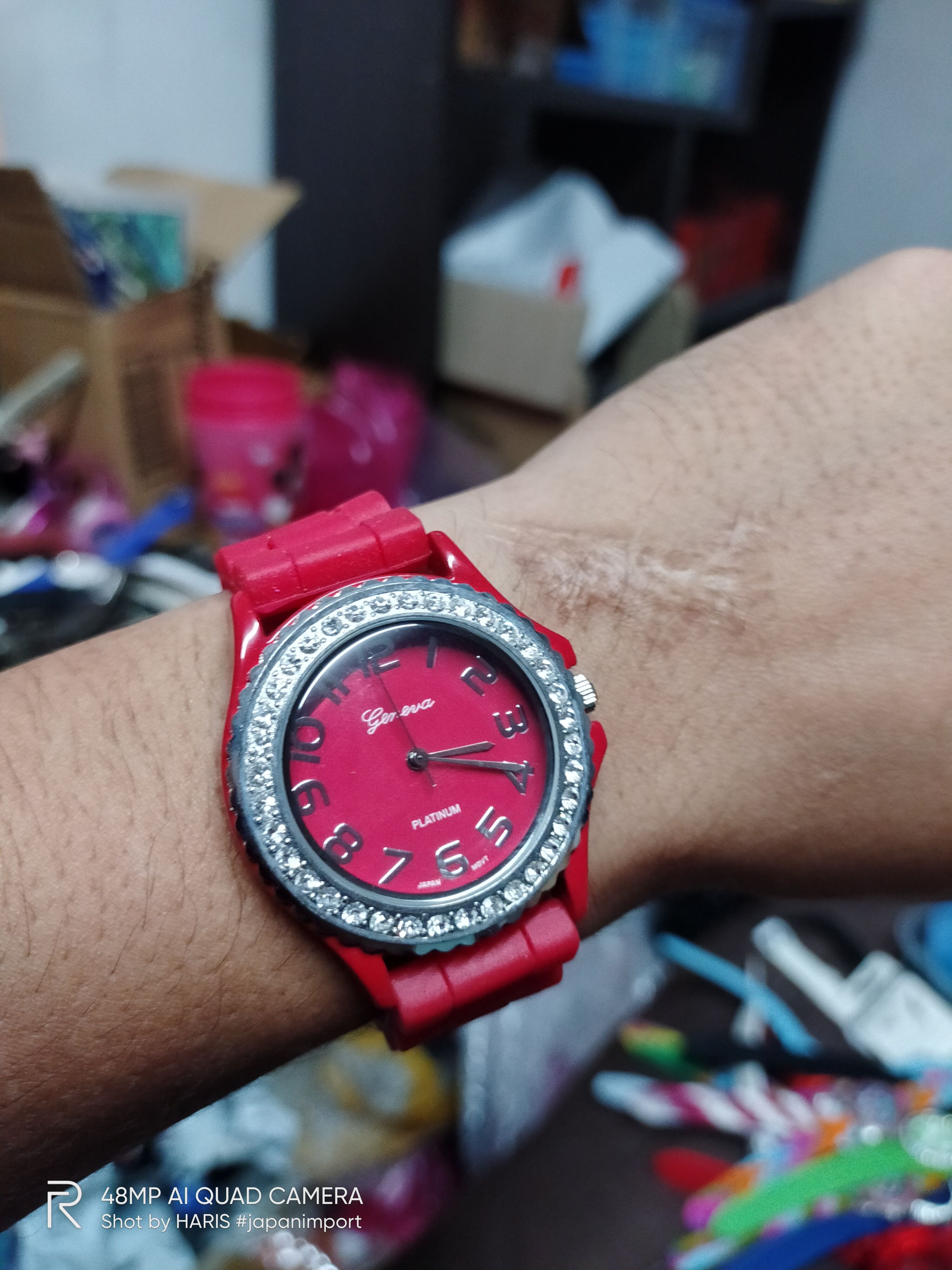 image of Hot Item Red Geneva Platinum Watch (Japan Design), Women's