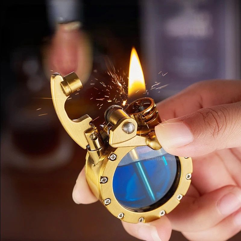 Vintage Retro Transparent Oil Tank Metal Rocker Kerosene Lighter Size ONE SIZE - 5 Thumbnail