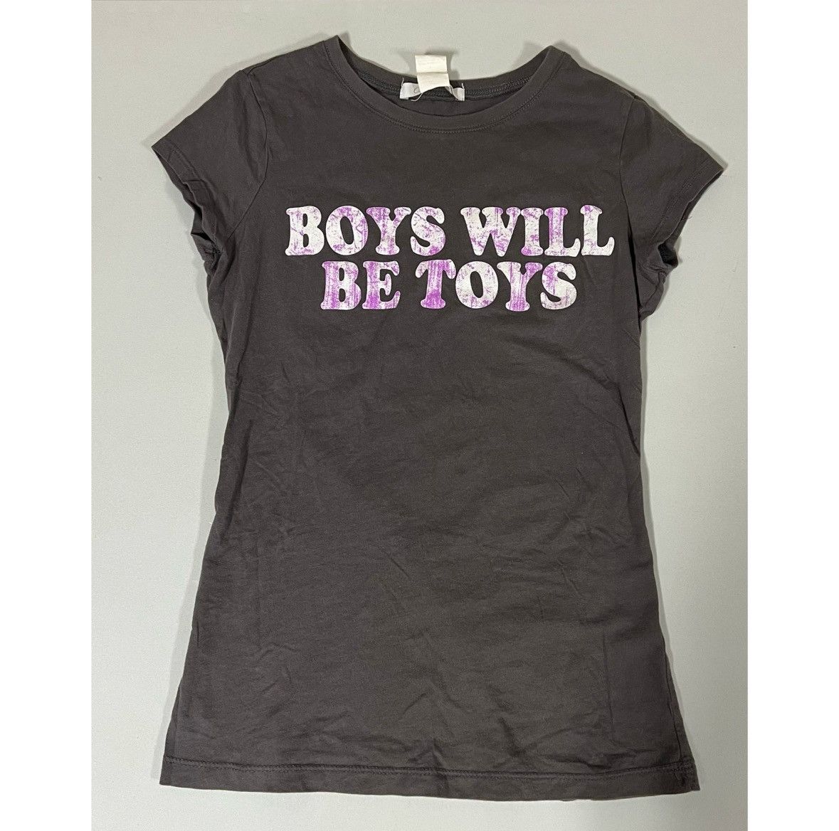 Vintage Gray ‘Boys Will Be Toys’ Graphic Tee T-Shirt Top Size S 💜✨ Size S / US 4 / IT 40 - 1 Thumbnail