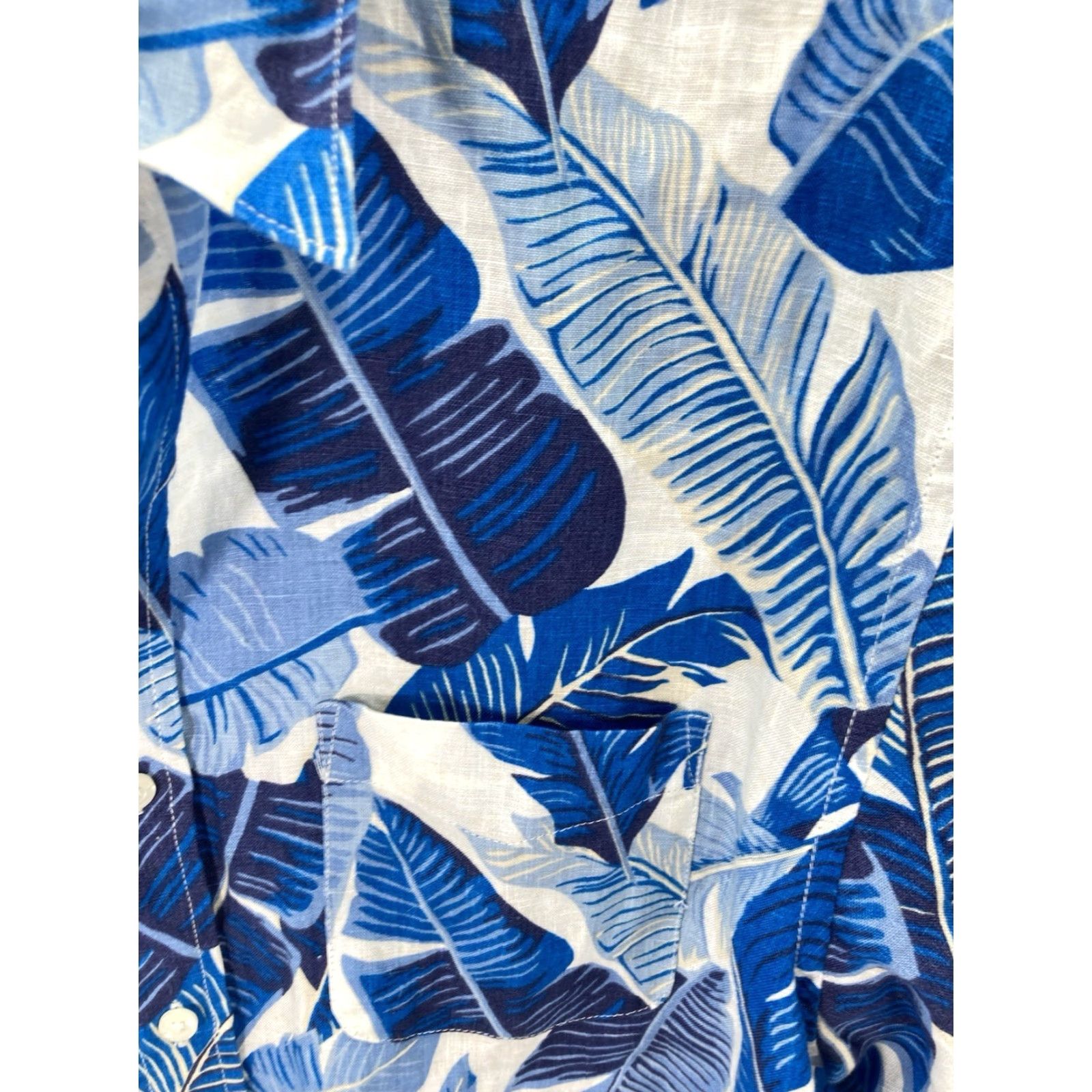 Lands' End Lands' End Linen Cabana Shirt Men M Blue Floral Button Short Sleeve Shirt Size US M / EU 48-50 / 2 - 4 Thumbnail