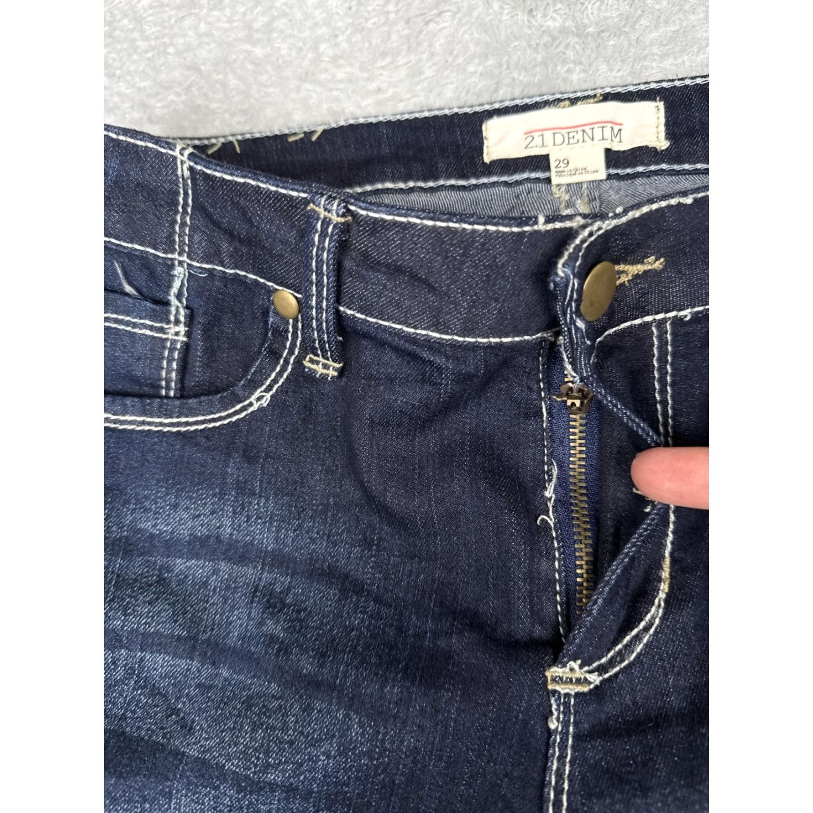 Denime 2.1 Denim Skinny Jeans Womens 29 Blue Dark Wash Distressed Mid Rise 29x27 Slim Size 29" - 5 Thumbnail