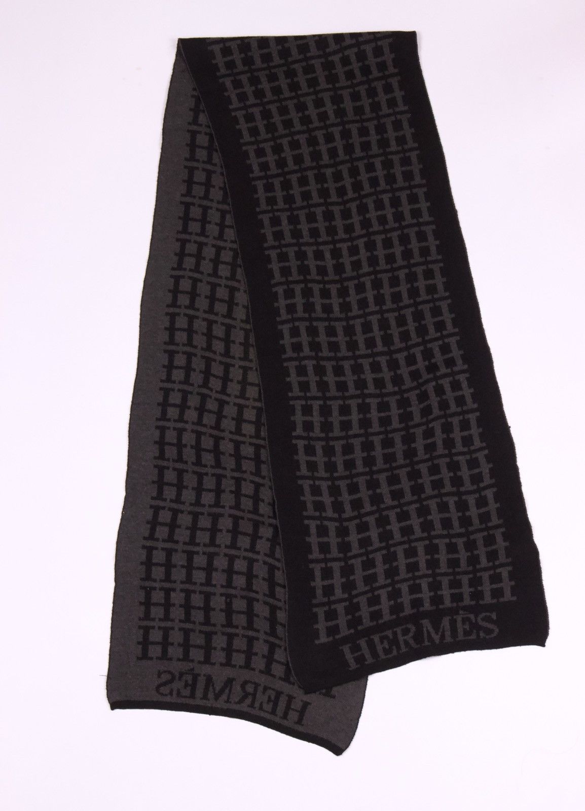 image of Hermes Logomania Monogram Wool Scarf in Black, Men's