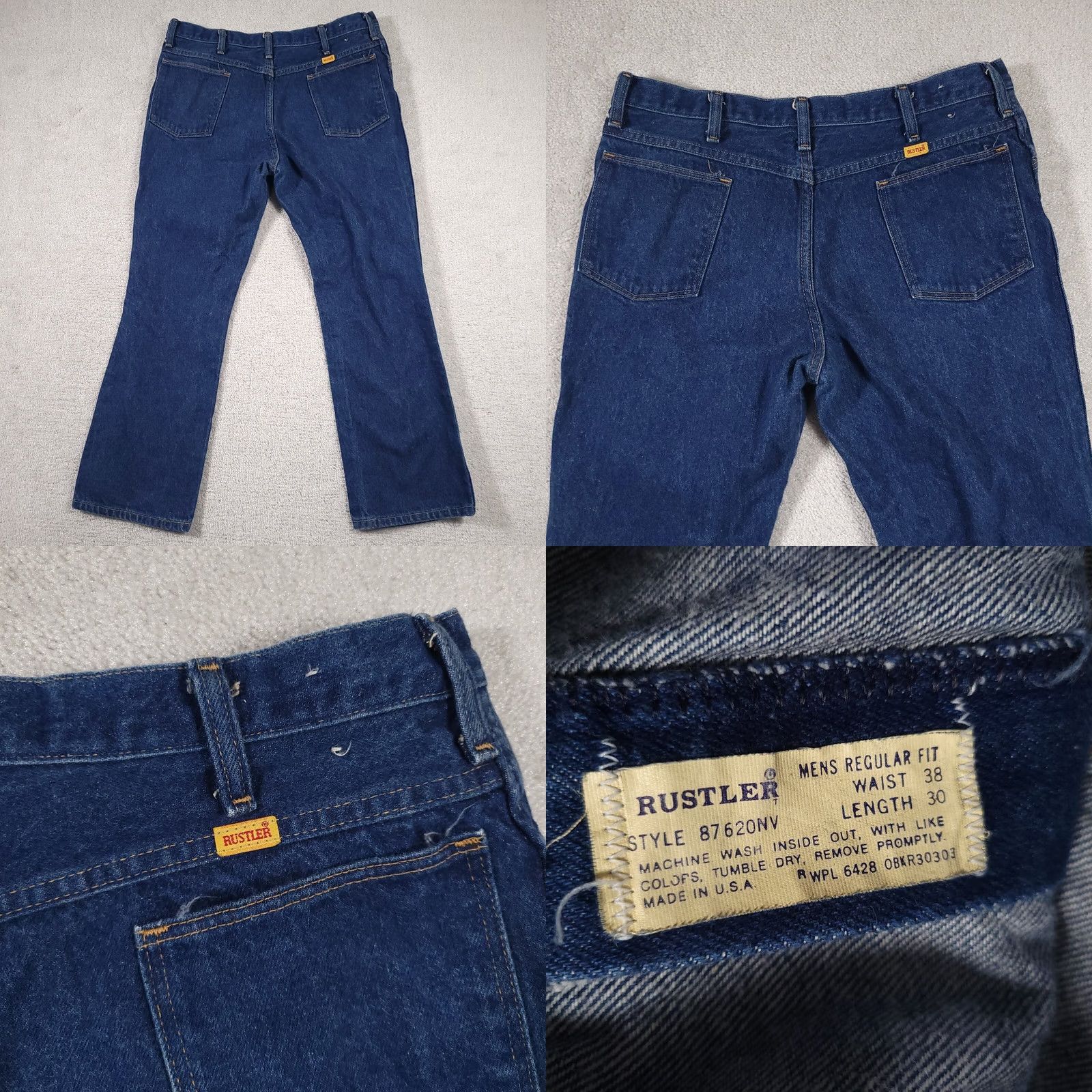 Denime VINTAGE Rustler Mens Blue Denim Jeans Cowboy Cut 87620NY 38x30 Actual 35x29 Jeans Cowboy Bootcut 5-Pocket Mens US Theme USA Regular Size Size US 38 / EU 54 - 9 Thumbnail