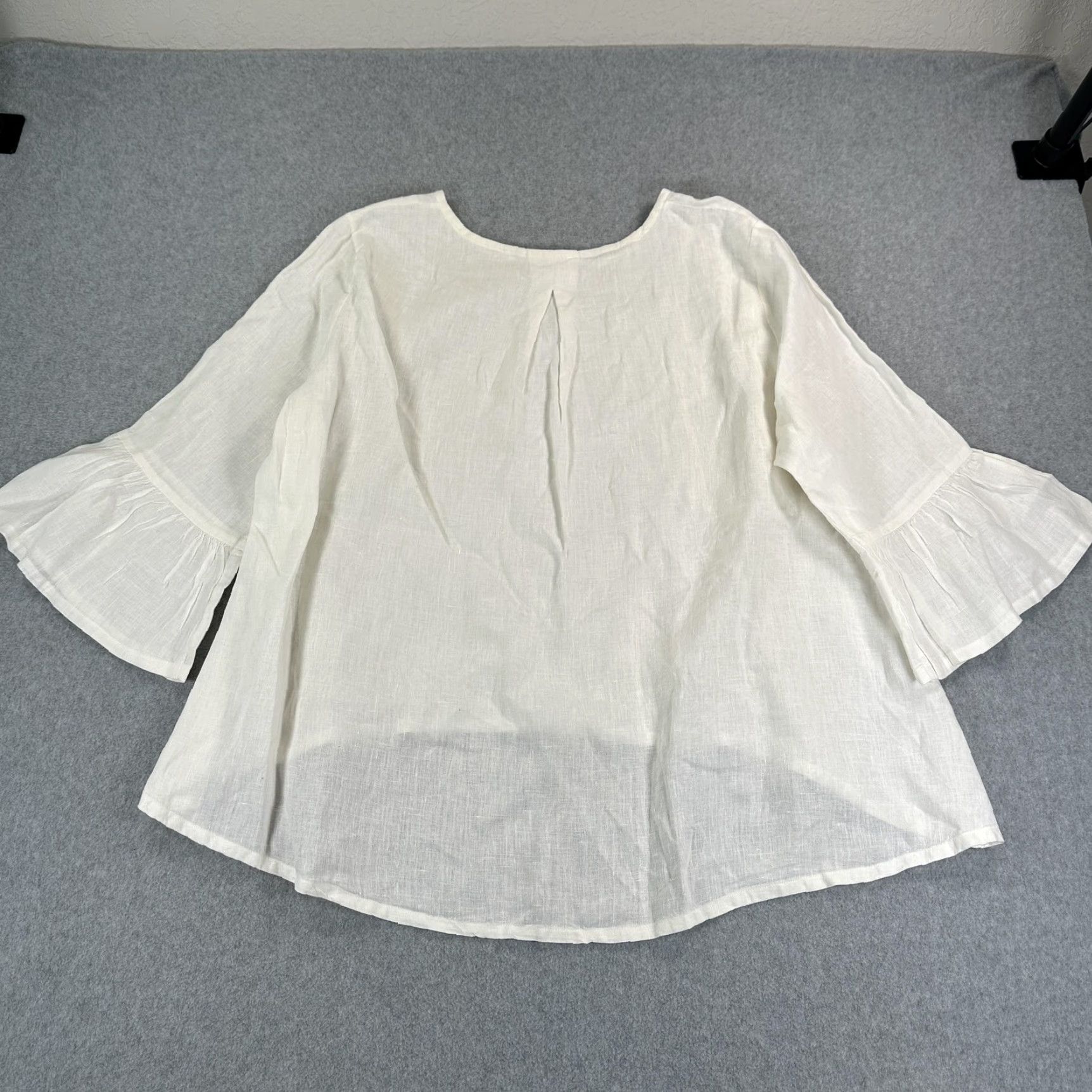 Bell Bryn Walker Tunic Blouse Womens Linen 3/4 Bell Sleeve Ruffle Hem White Made USA Shirts Size XS / US 0-2 / IT 36-38 - 7 Thumbnail