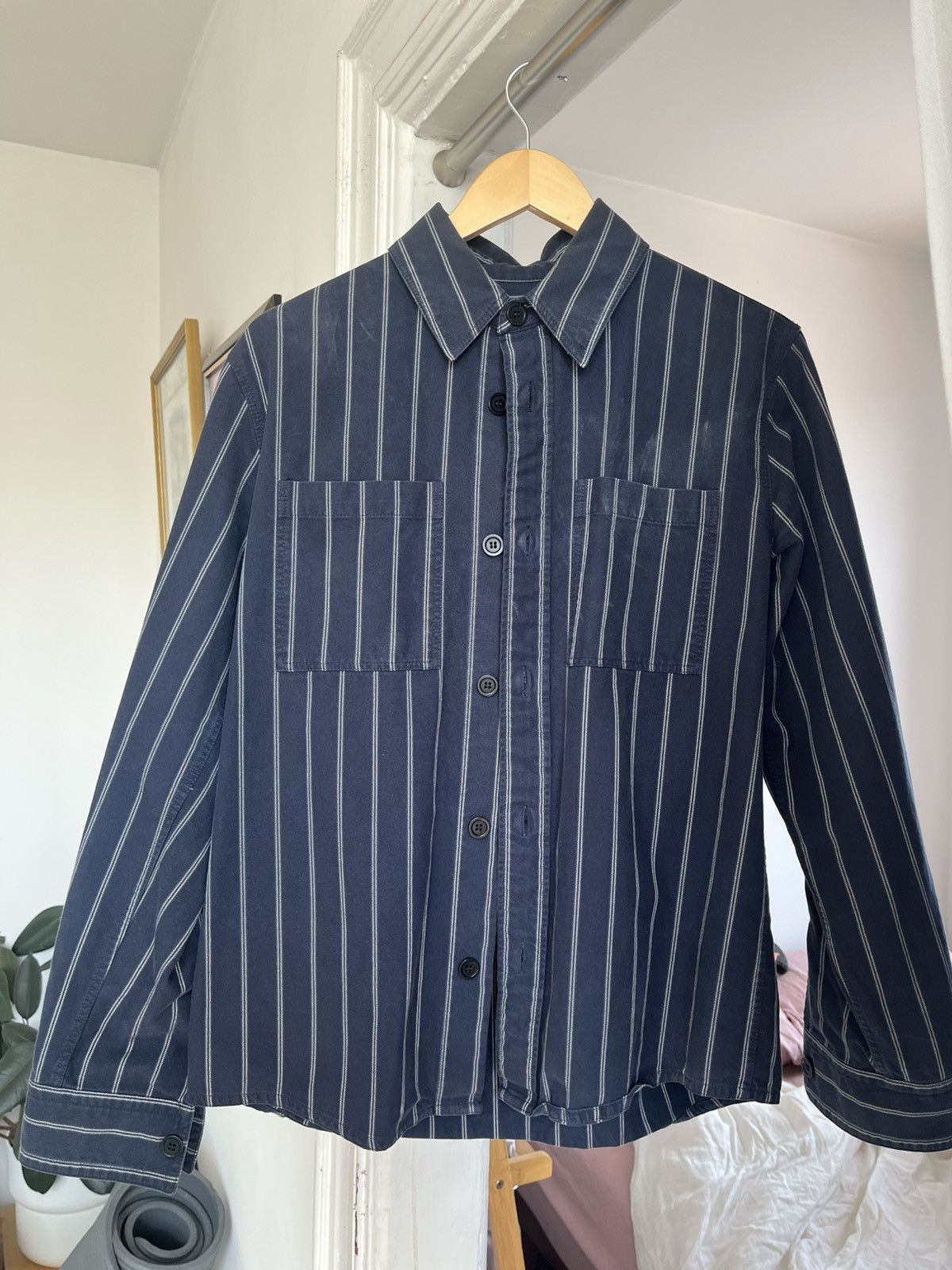 A.P.C. APC “New Bastian” blue/white striped overshirt Size US XS / EU 42 / 0 - 1 Thumbnail