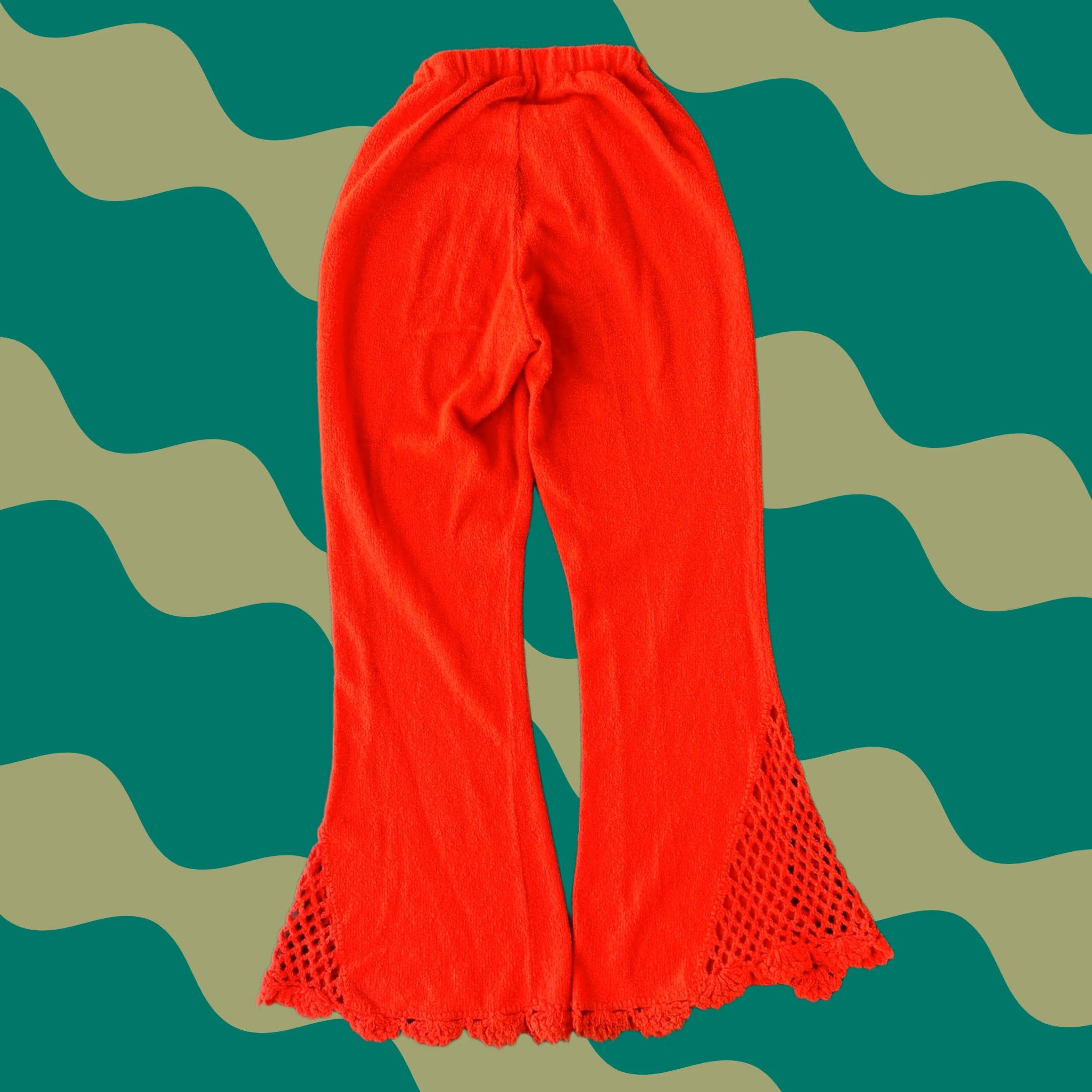 Vintage VINTAGE Y2K Boho Bright Orange Wide Leg Lace Knit Lounge Women Small Shirt Size ONE SIZE - 1 Thumbnail