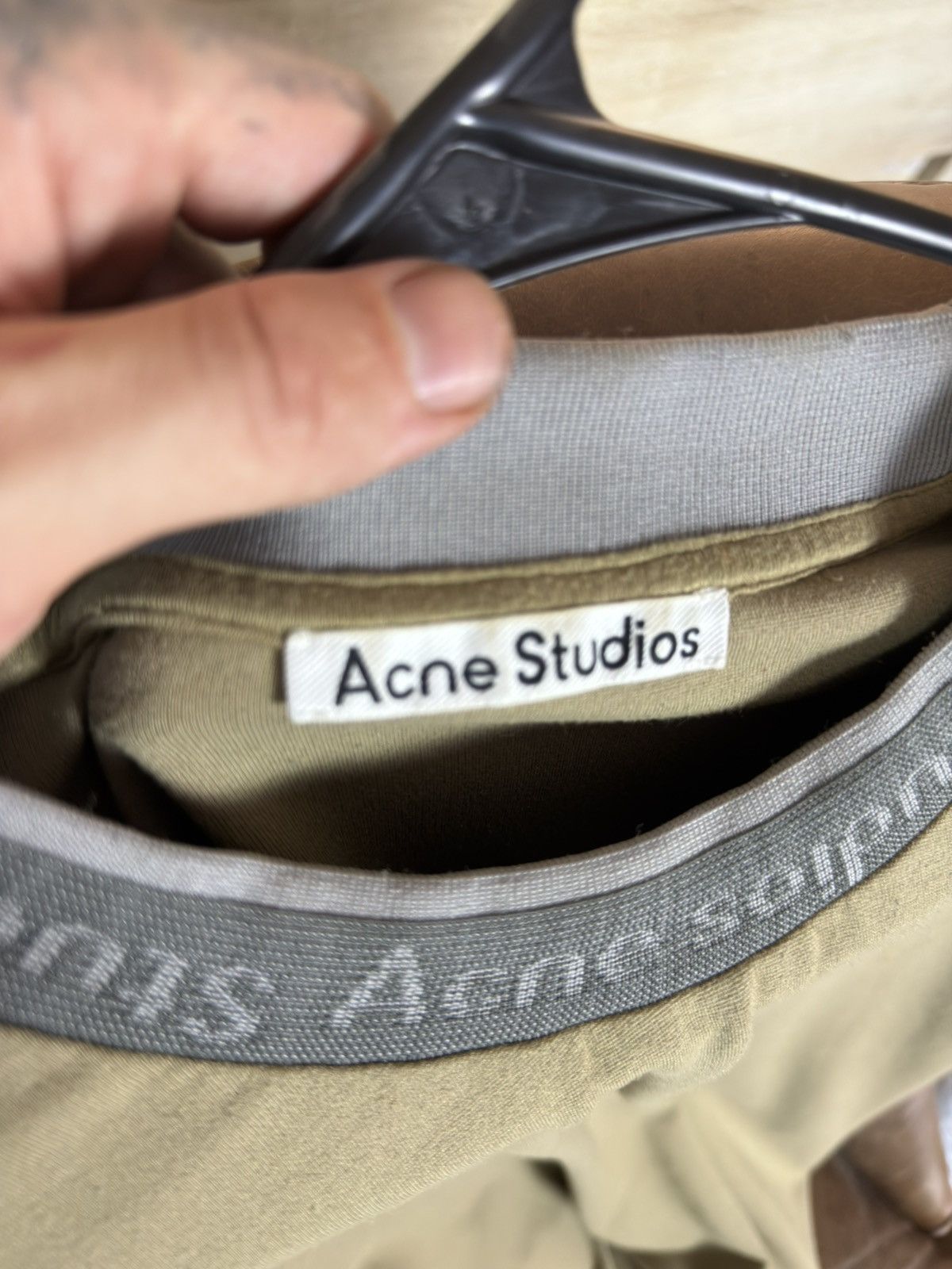 Acne Studios Acne Studios Green Olive Collar Logo Oversize Rare T-Shirt Size US S / EU 44-46 / 1 - 6 Thumbnail
