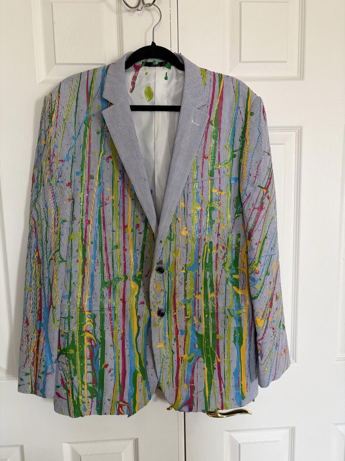 Bespoken Custom Colorful Hand Painted Bespoke Tazio Uomo Blazer Size 42L - 1 Thumbnail