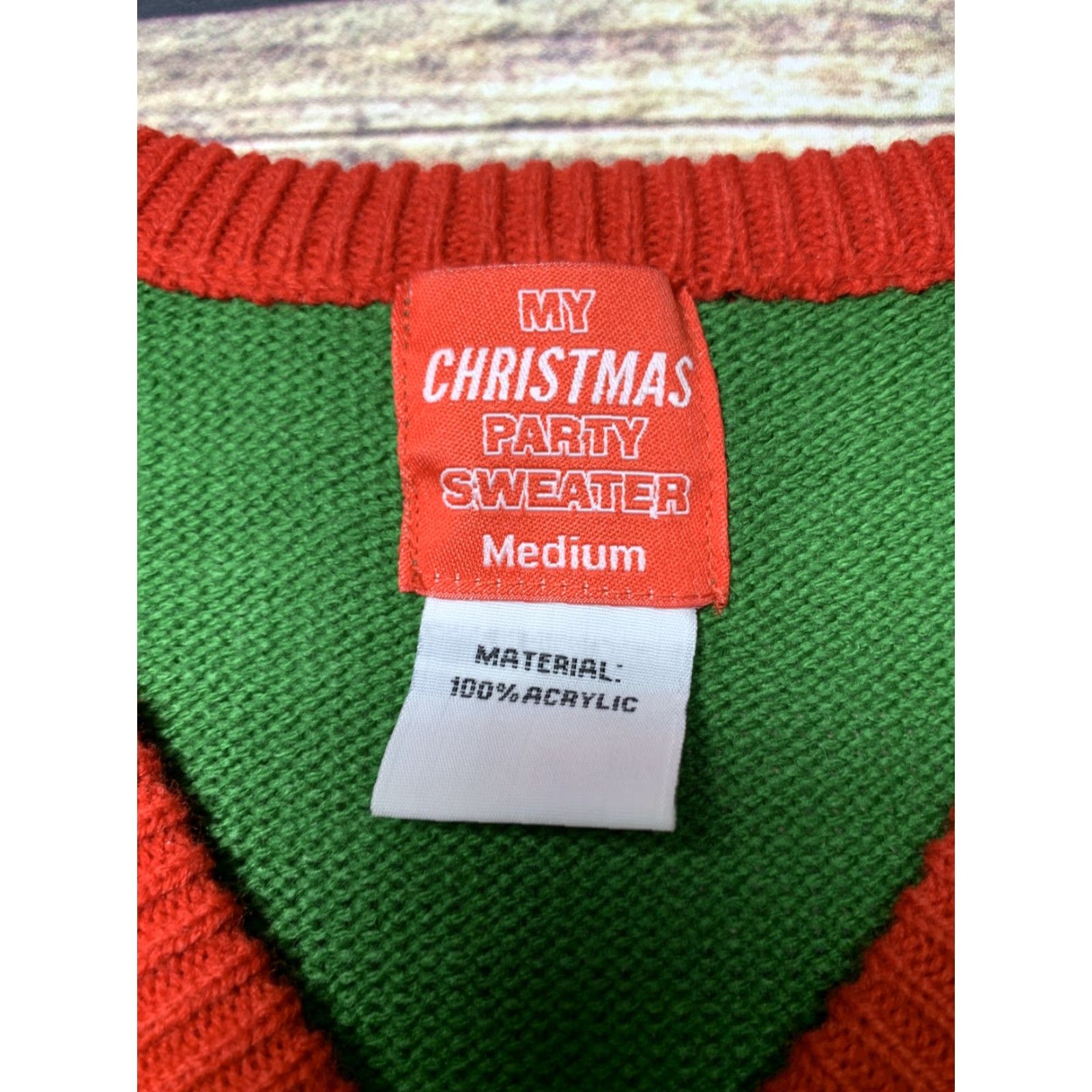 Vintage Ugly Christmas Sweater Shirt Unisex Adults Medium V-Neck Long Sleeve Red Green White Tree Ornament Snow Flakes Pullover Holiday - Size M / US 6-8 / IT 42-44 - 4 Thumbnail
