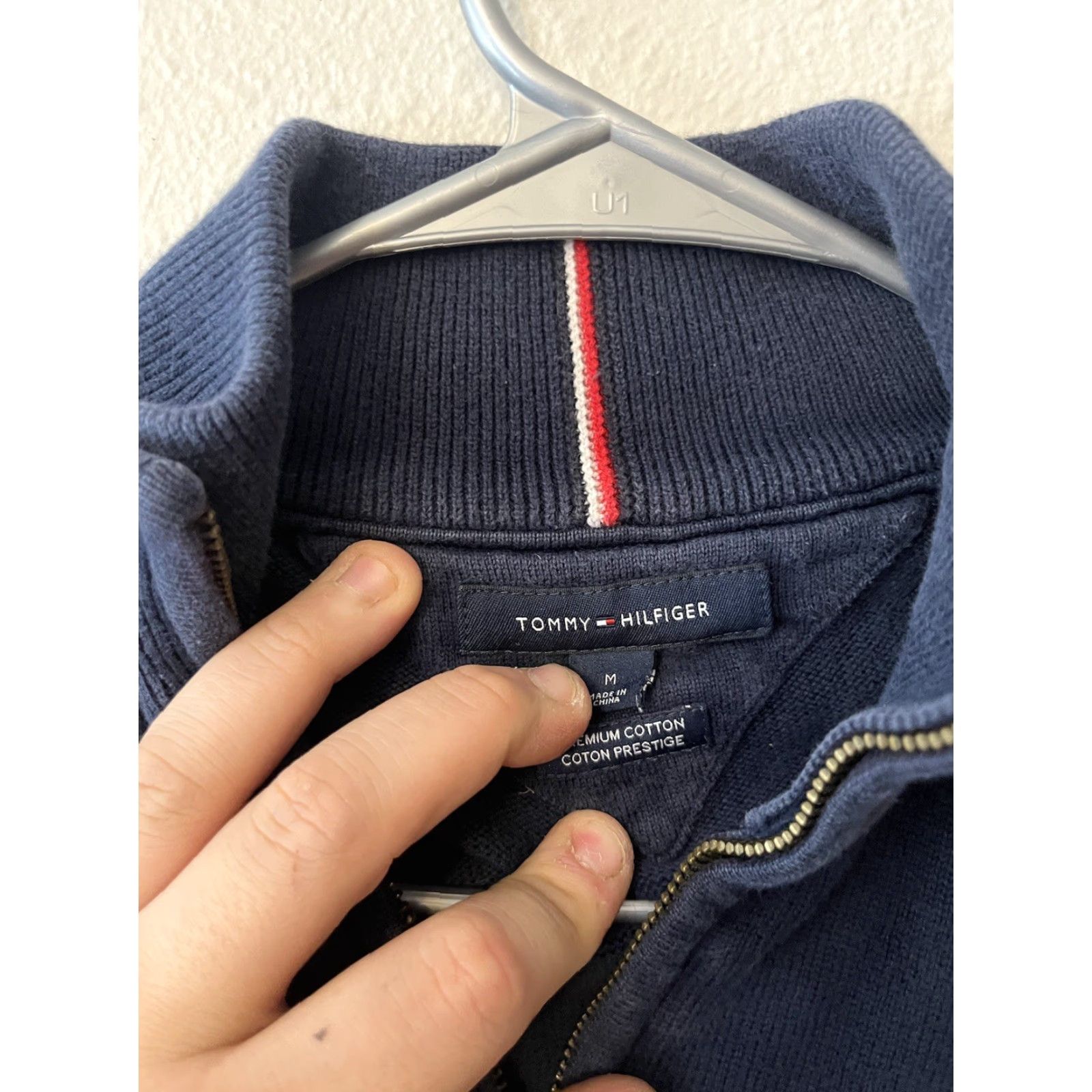 Tommy Hilfiger Tommy Hilfiger Shirt 1/4 Zip Sweater Medium Navy Blue Cotton Knit Logo Mens M Size US M / EU 48-50 / 2 - 3 Thumbnail