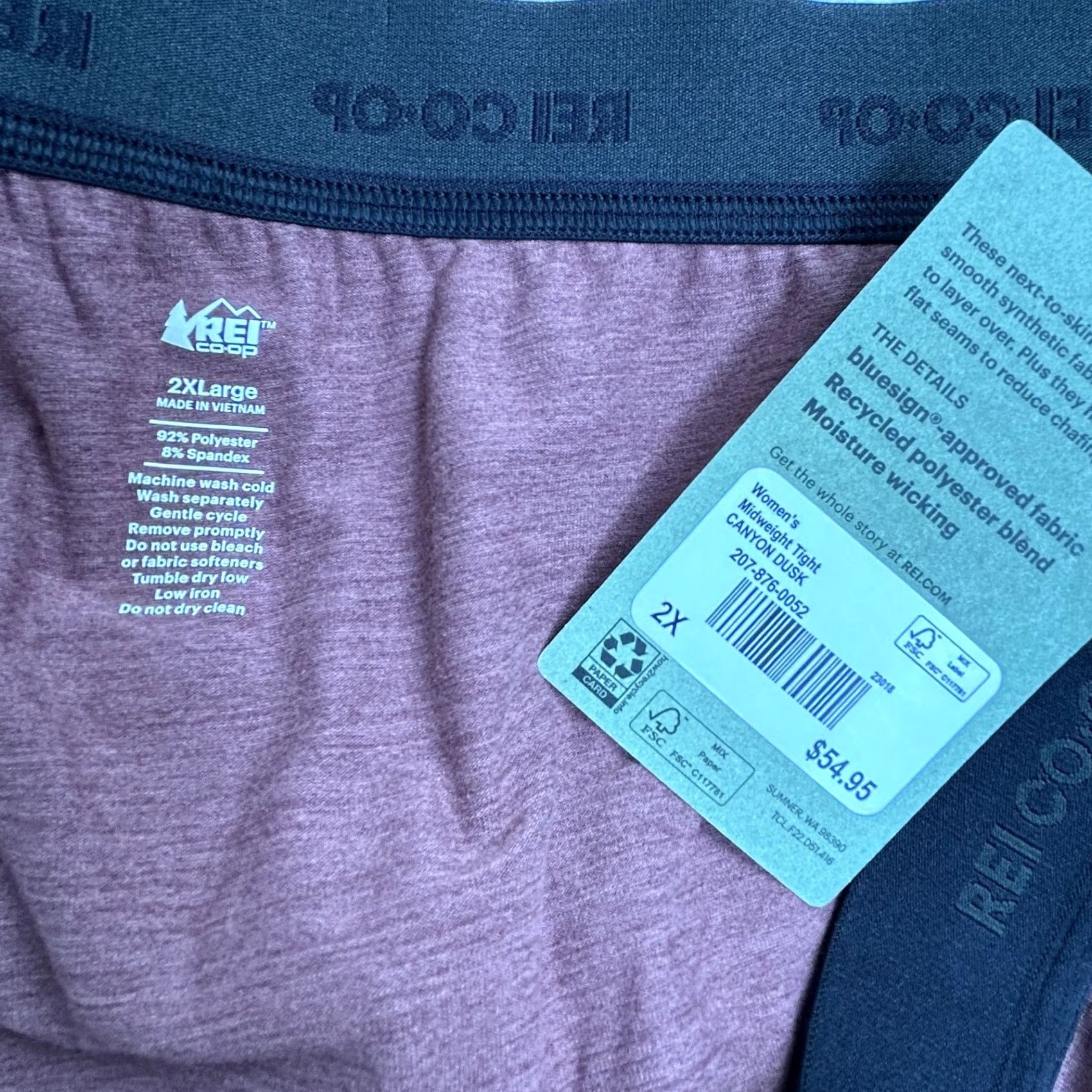 Vintage REI Co-op Womens Midweight Tight Leggings Pants 2XL Canyon Dust Stretch New Size 40" / US 18 - 3 Thumbnail